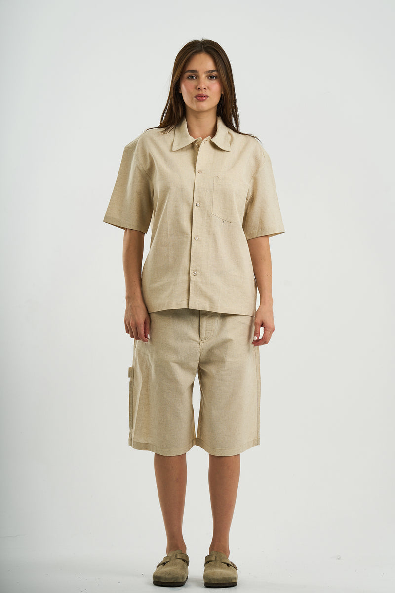 BEIGE LINEN SHORT