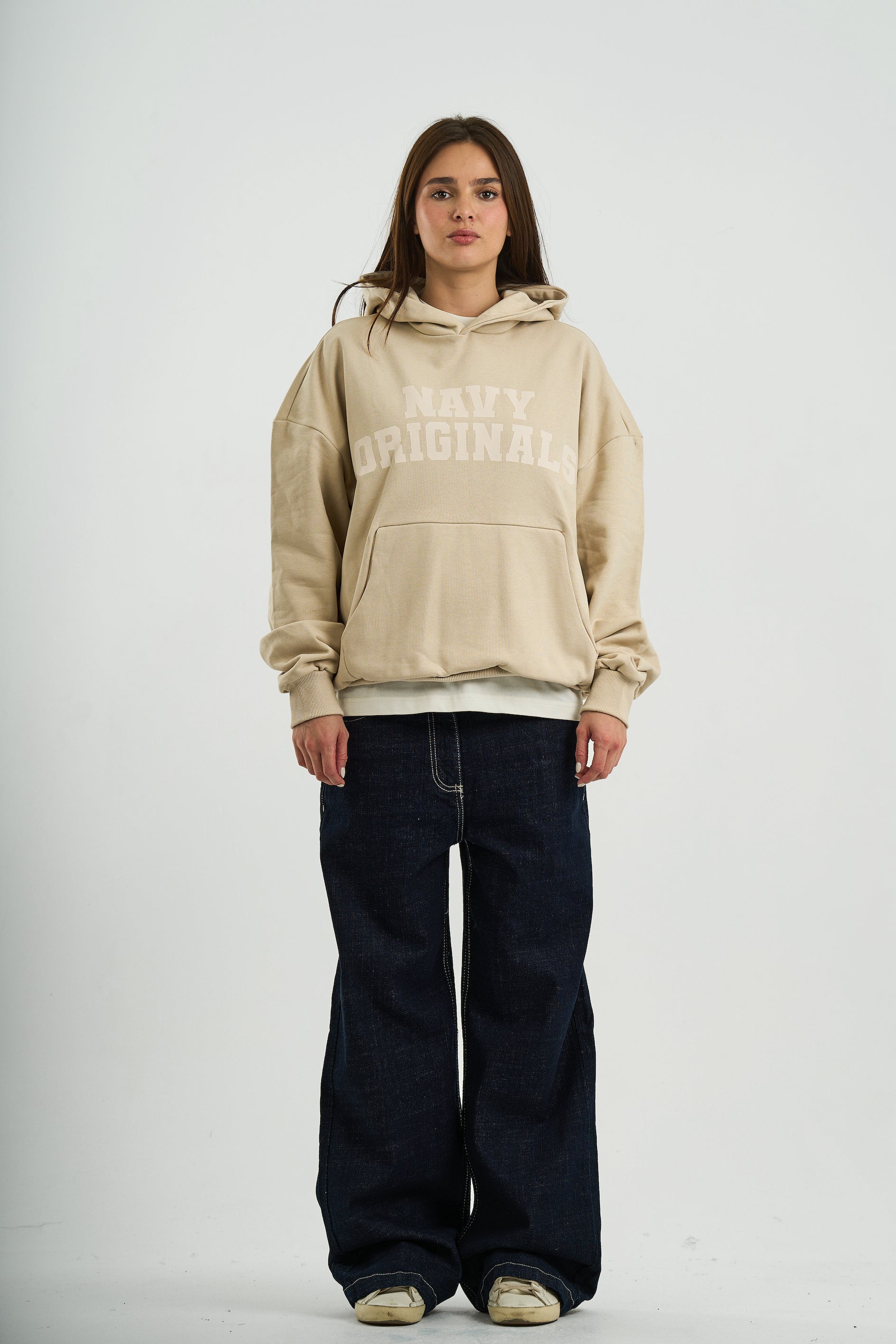 BEIGE VARSITY HOODIE