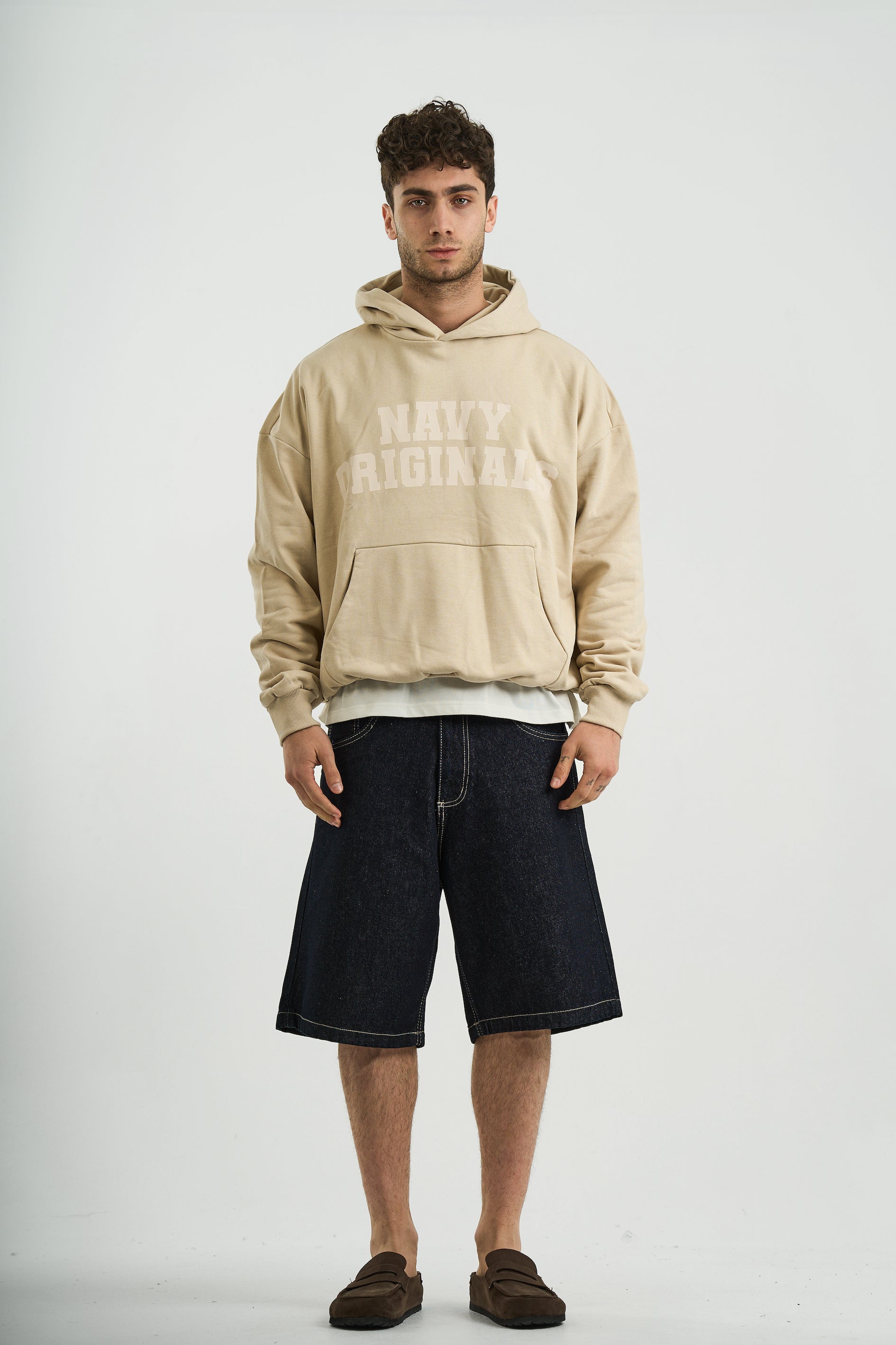 BEIGE VARSITY HOODIE