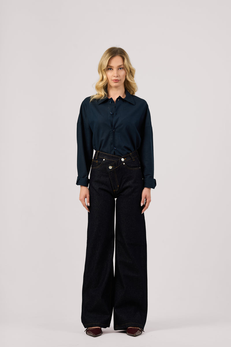 RAW BLUE CRISSCROSS WIDE LEG JEANS