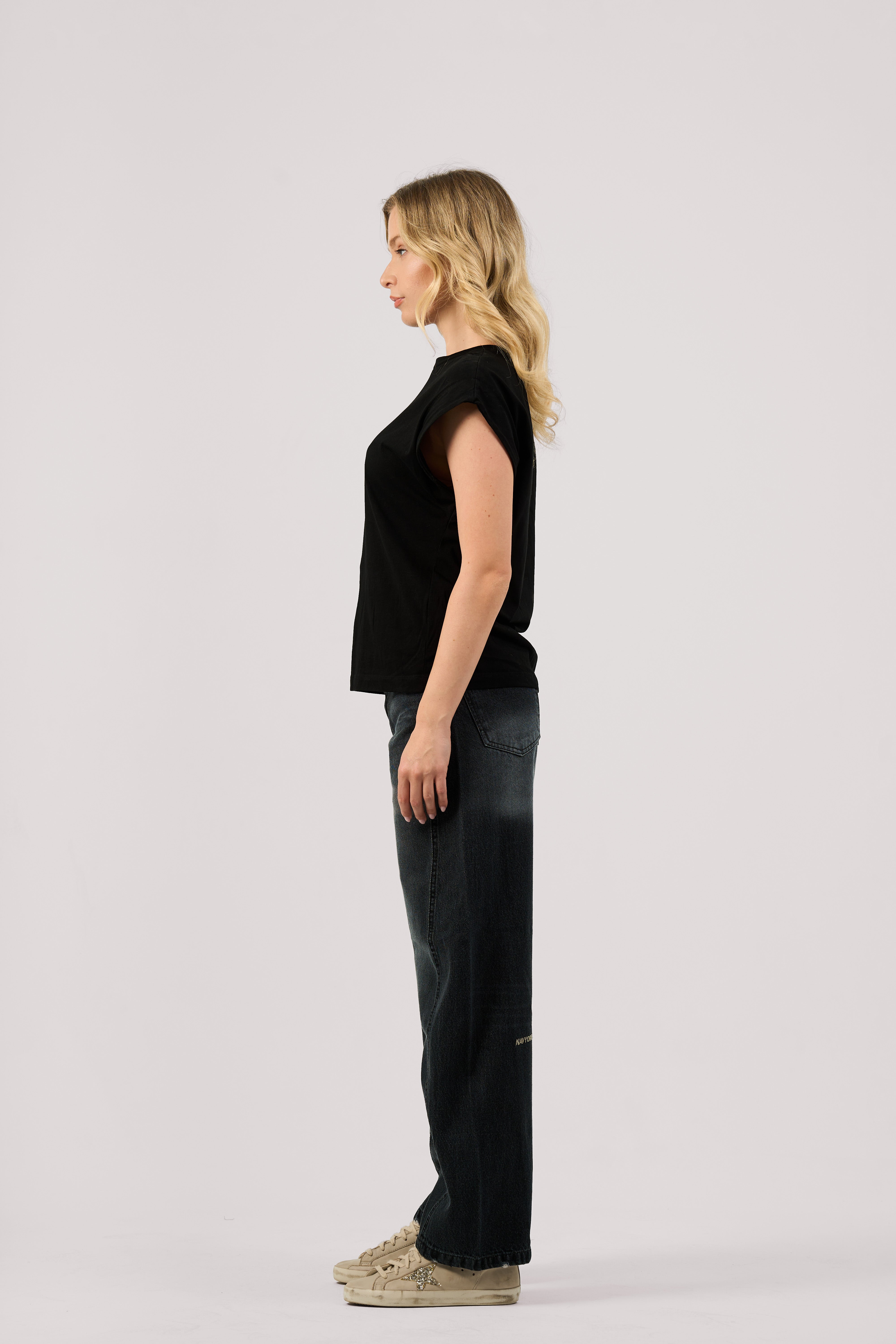WASHED BLACK BALLOON JEANS
