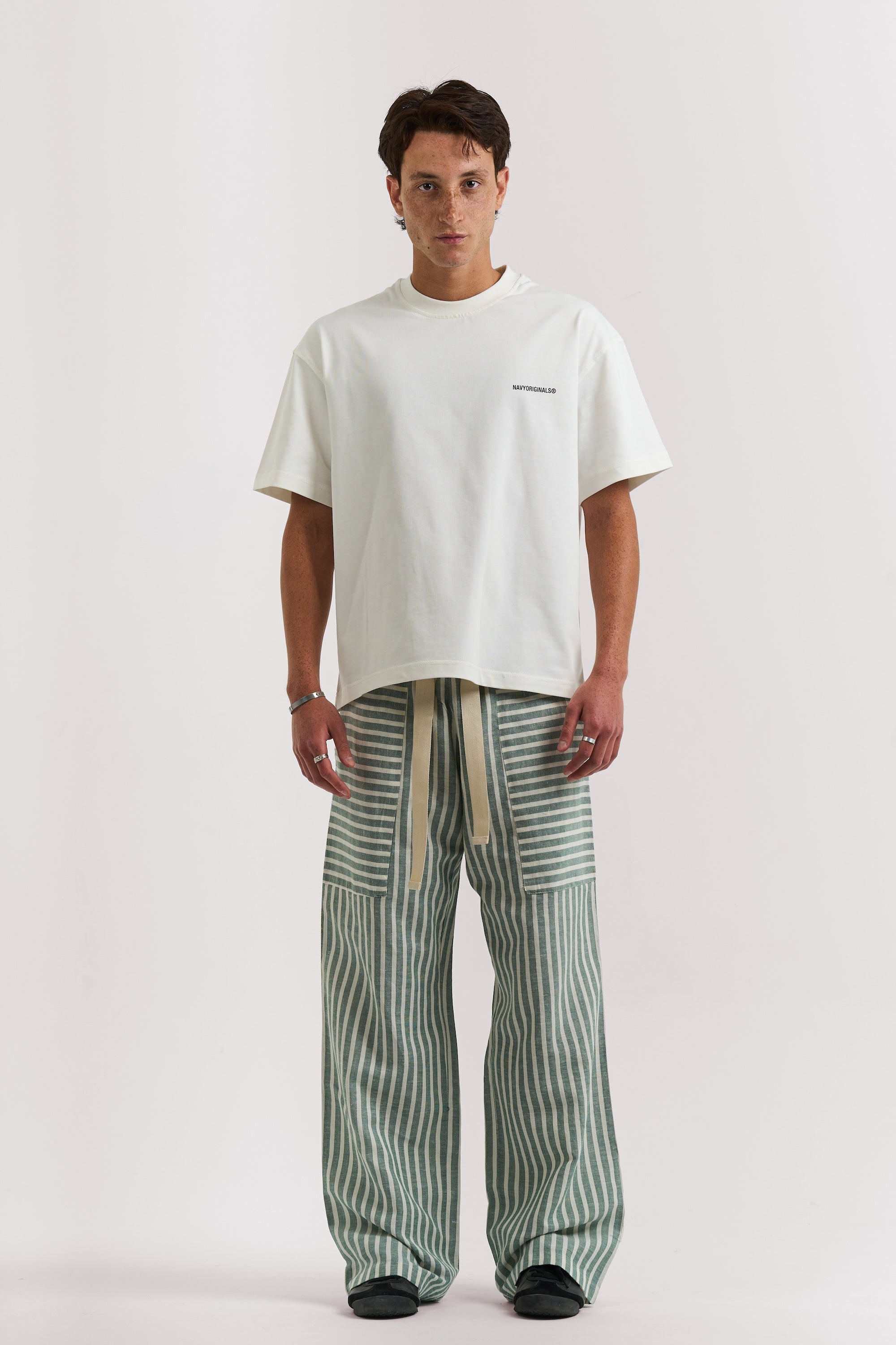OLIVE STRIPED LINEN PANTS