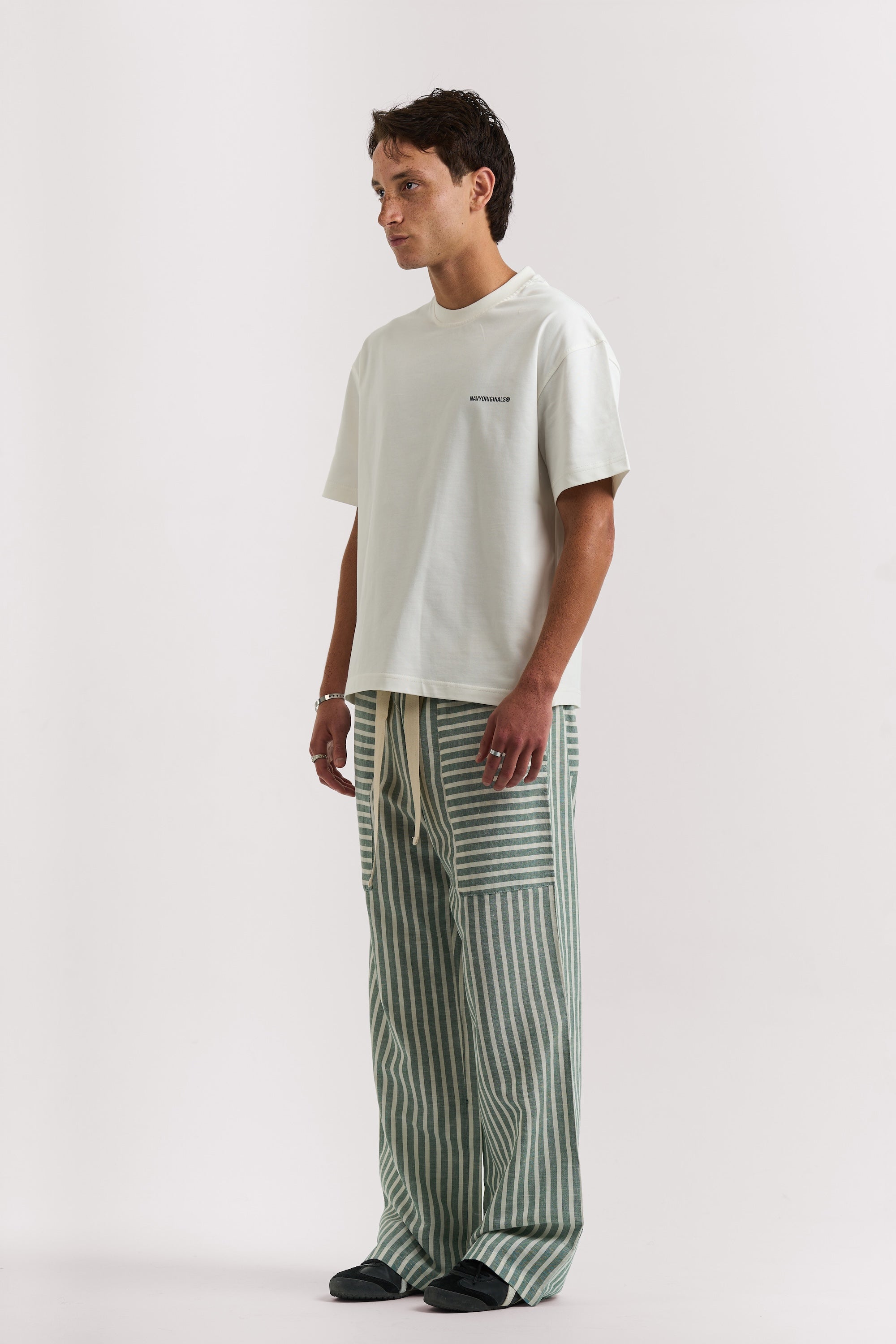 OLIVE STRIPED LINEN PANTS