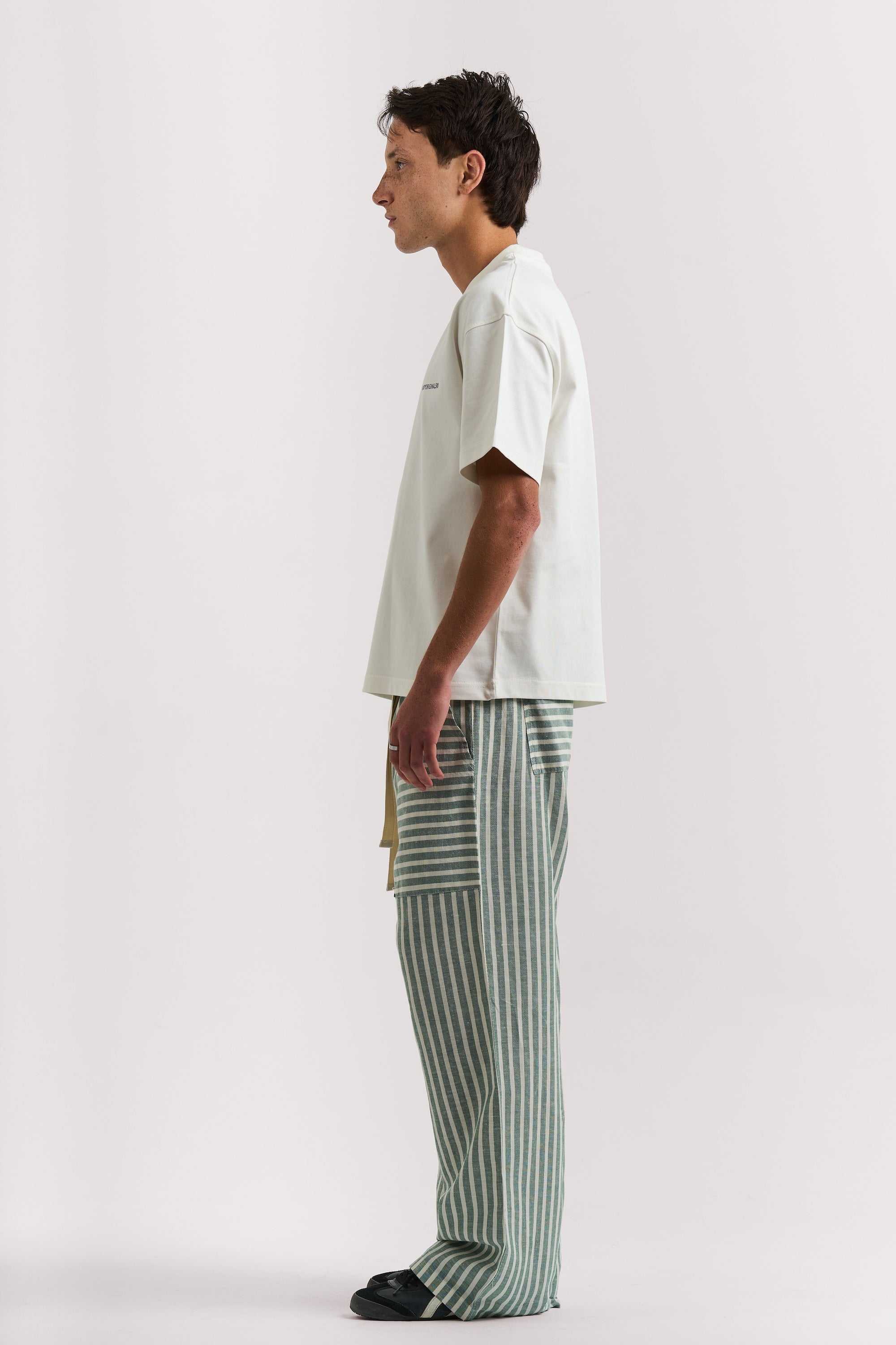 OLIVE STRIPED LINEN PANTS