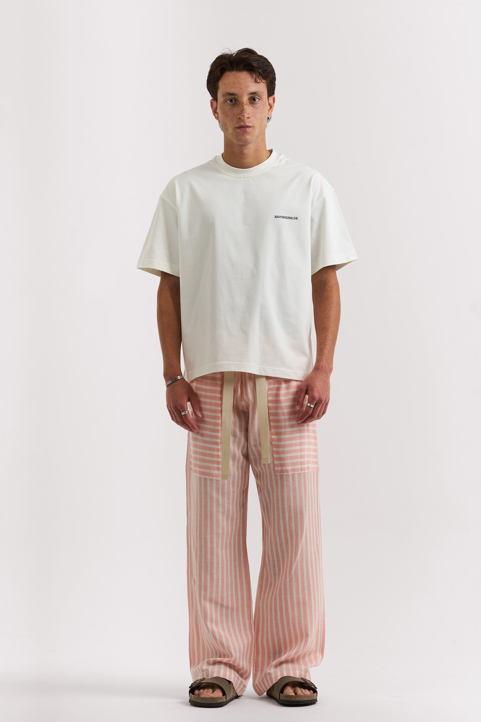 ORANGE STRIPED LINEN PANTS