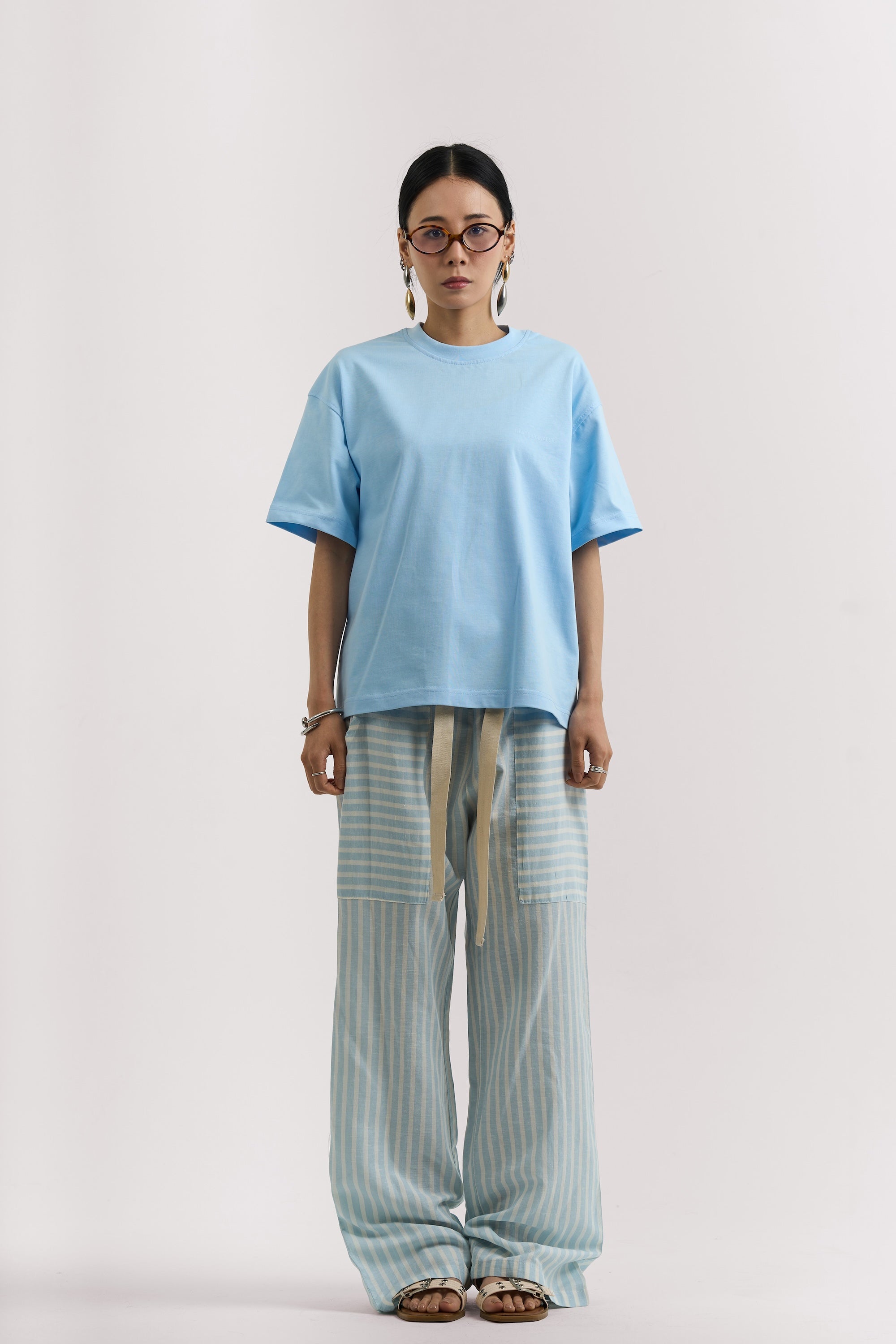 BLUE STRIPED LINEN PANTS