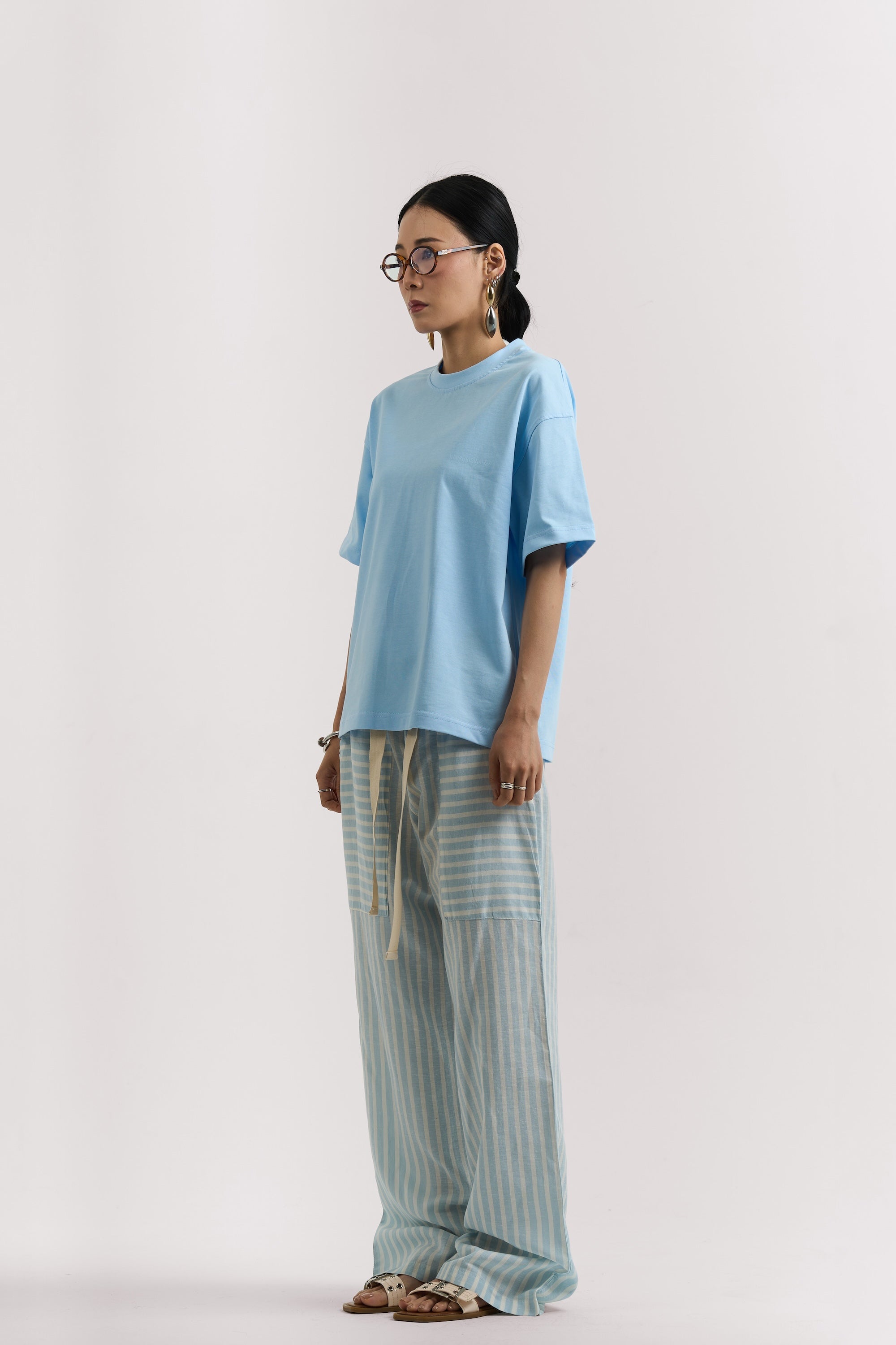 BLUE STRIPED LINEN PANTS