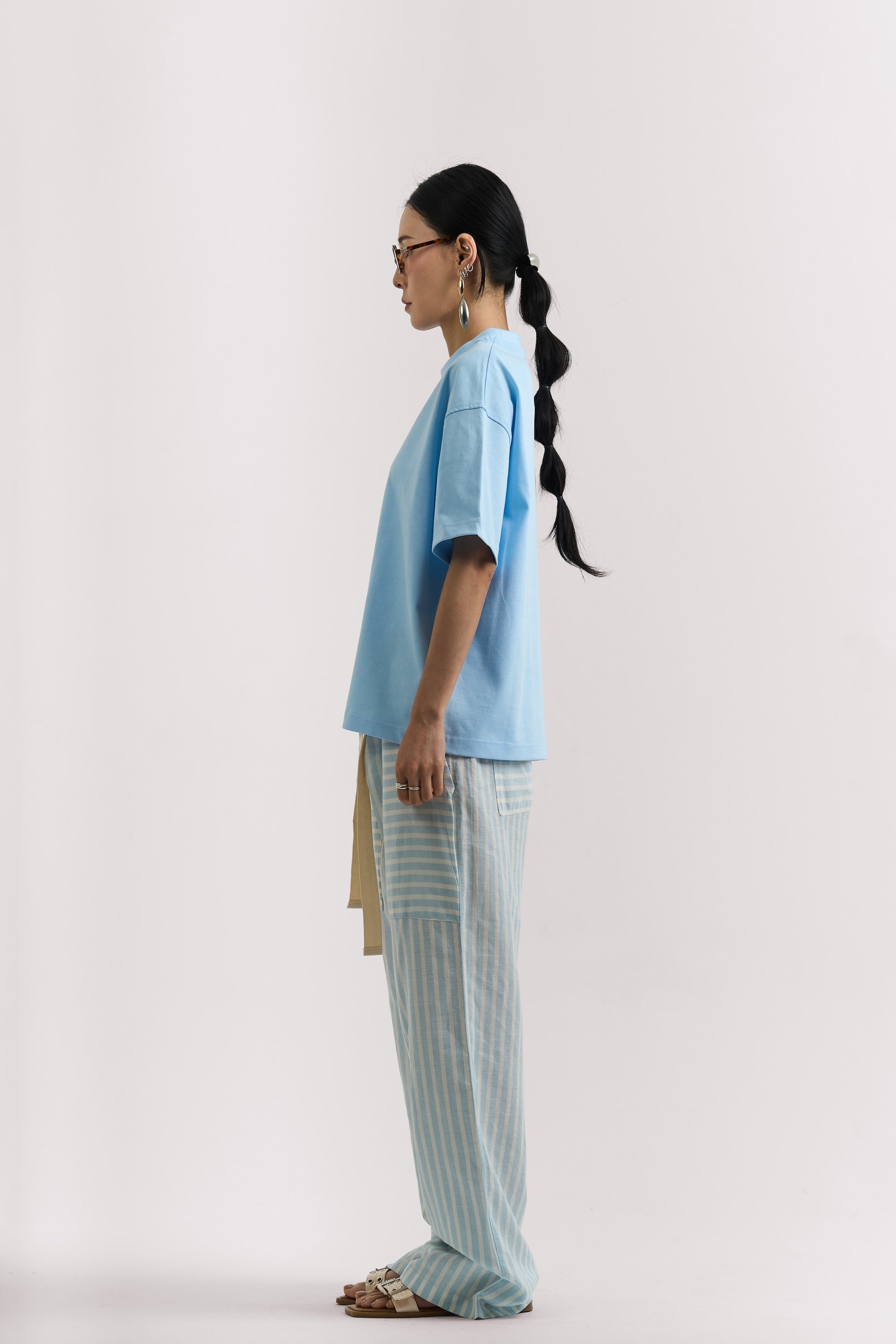 BLUE STRIPED LINEN PANTS