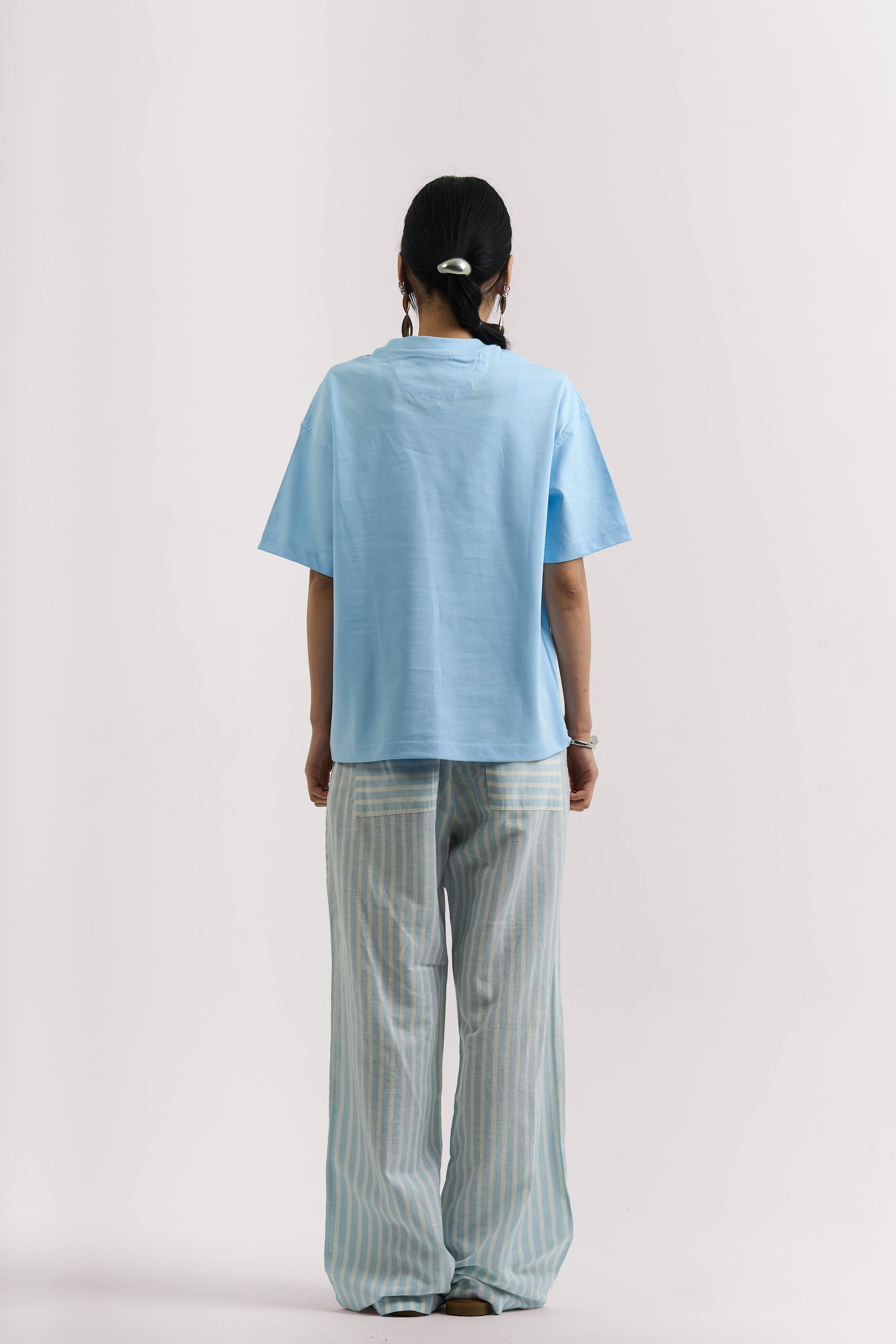 BLUE STRIPED LINEN PANTS