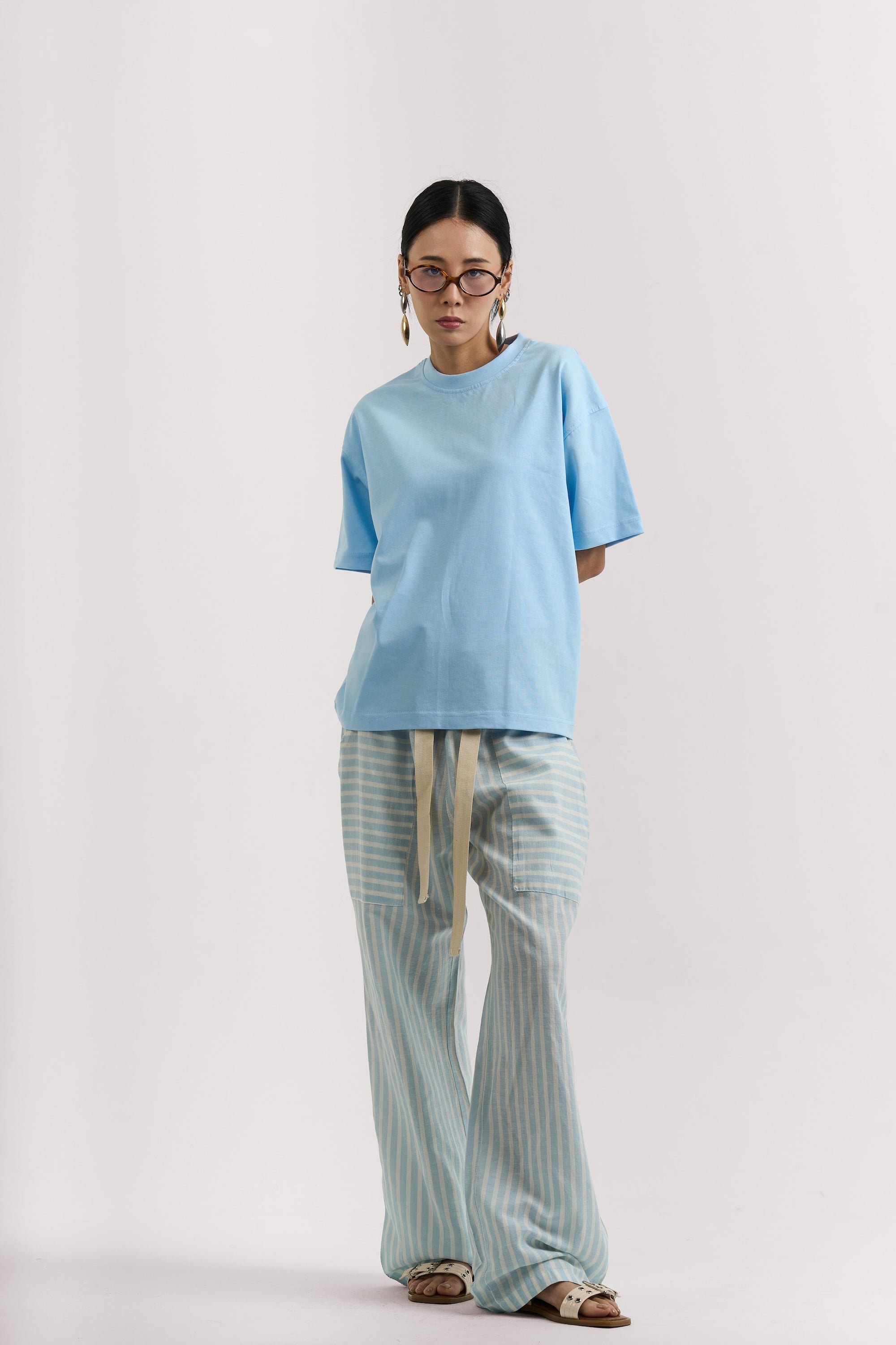 BLUE STRIPED LINEN PANTS