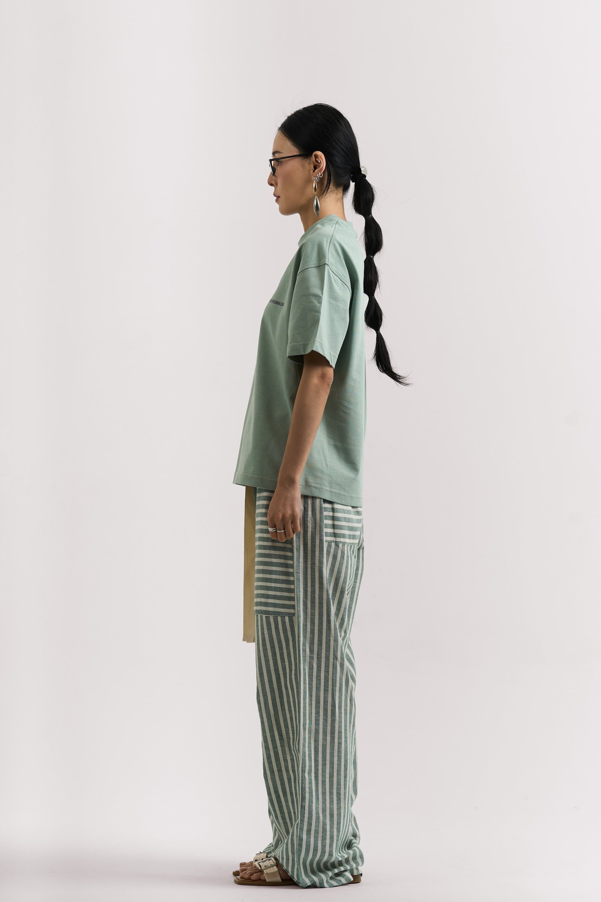 OLIVE STRIPED LINEN PANTS