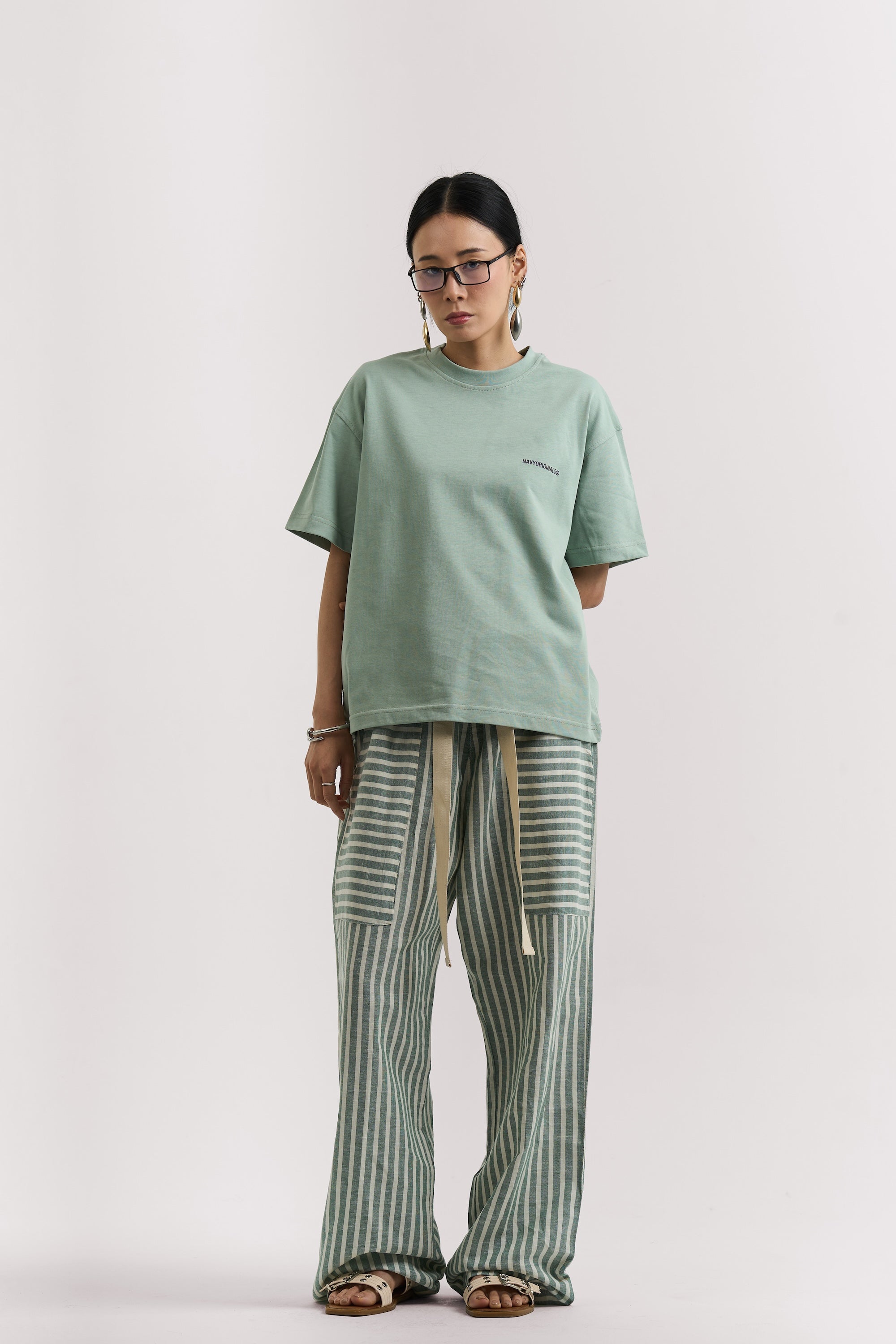 OLIVE STRIPED LINEN PANTS