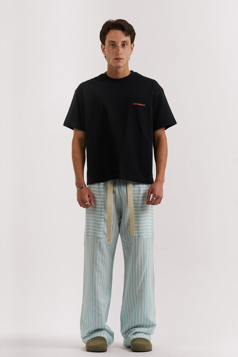 BLUE STRIPED LINEN PANTS