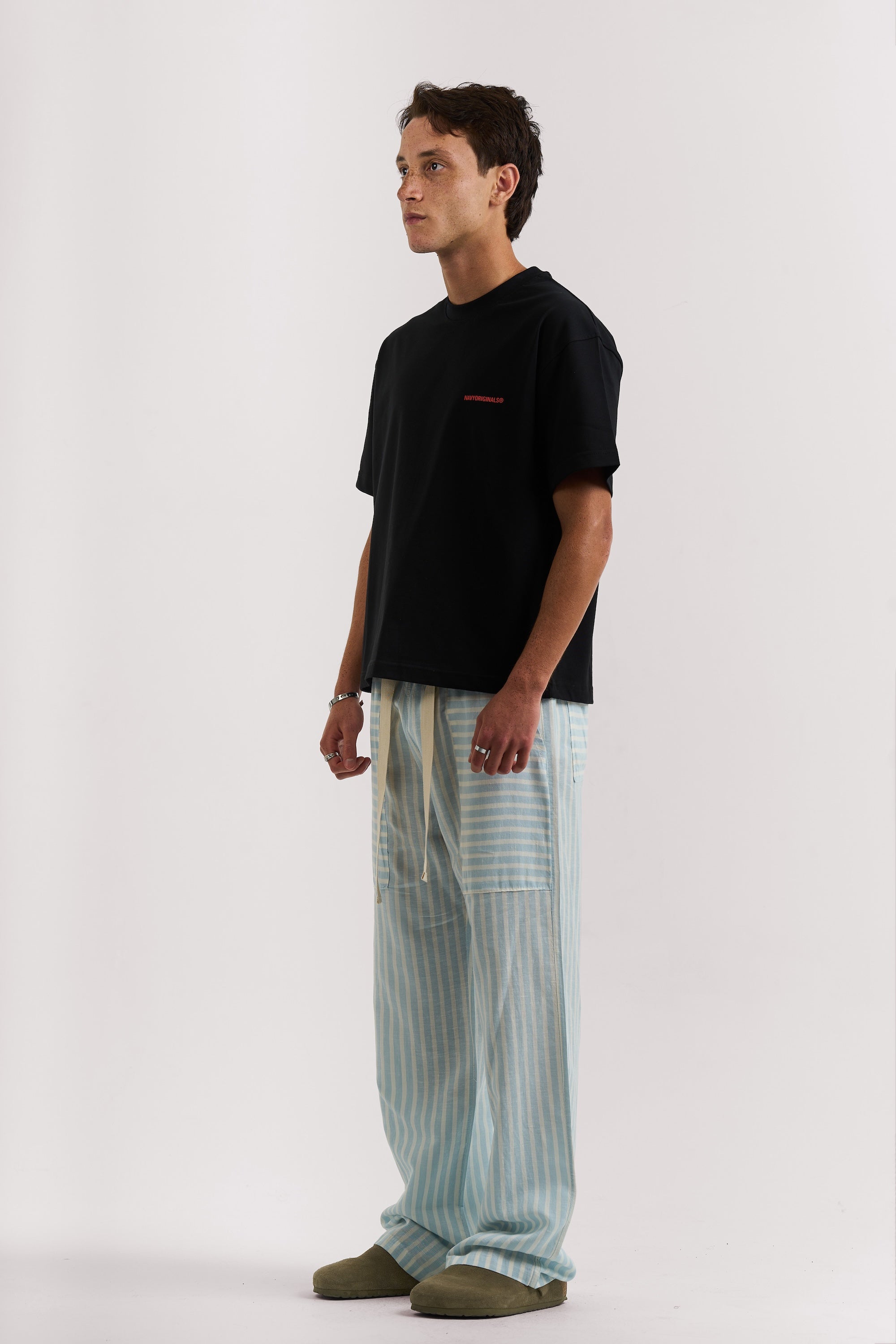 BLUE STRIPED LINEN PANTS