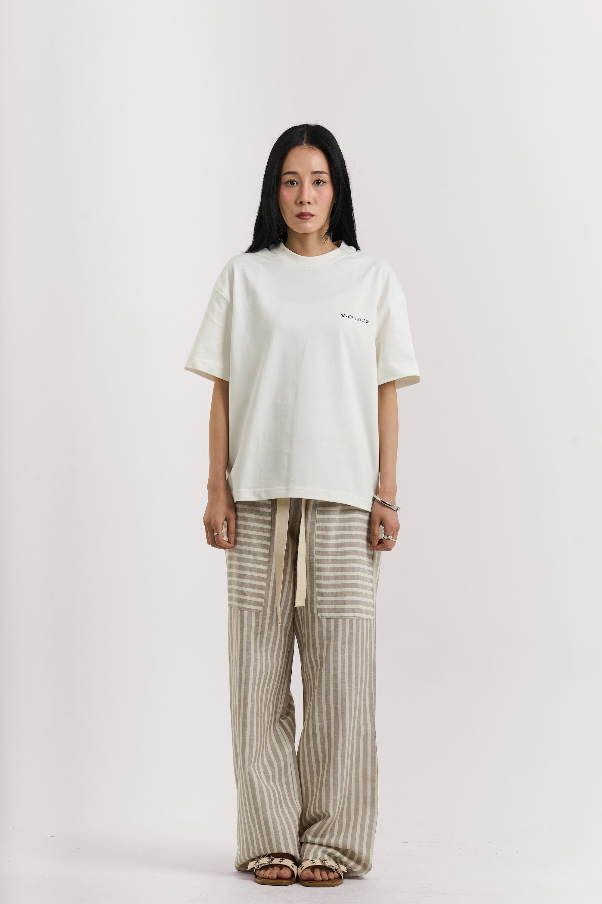 BEIGE STRIPED LINEN PANTS