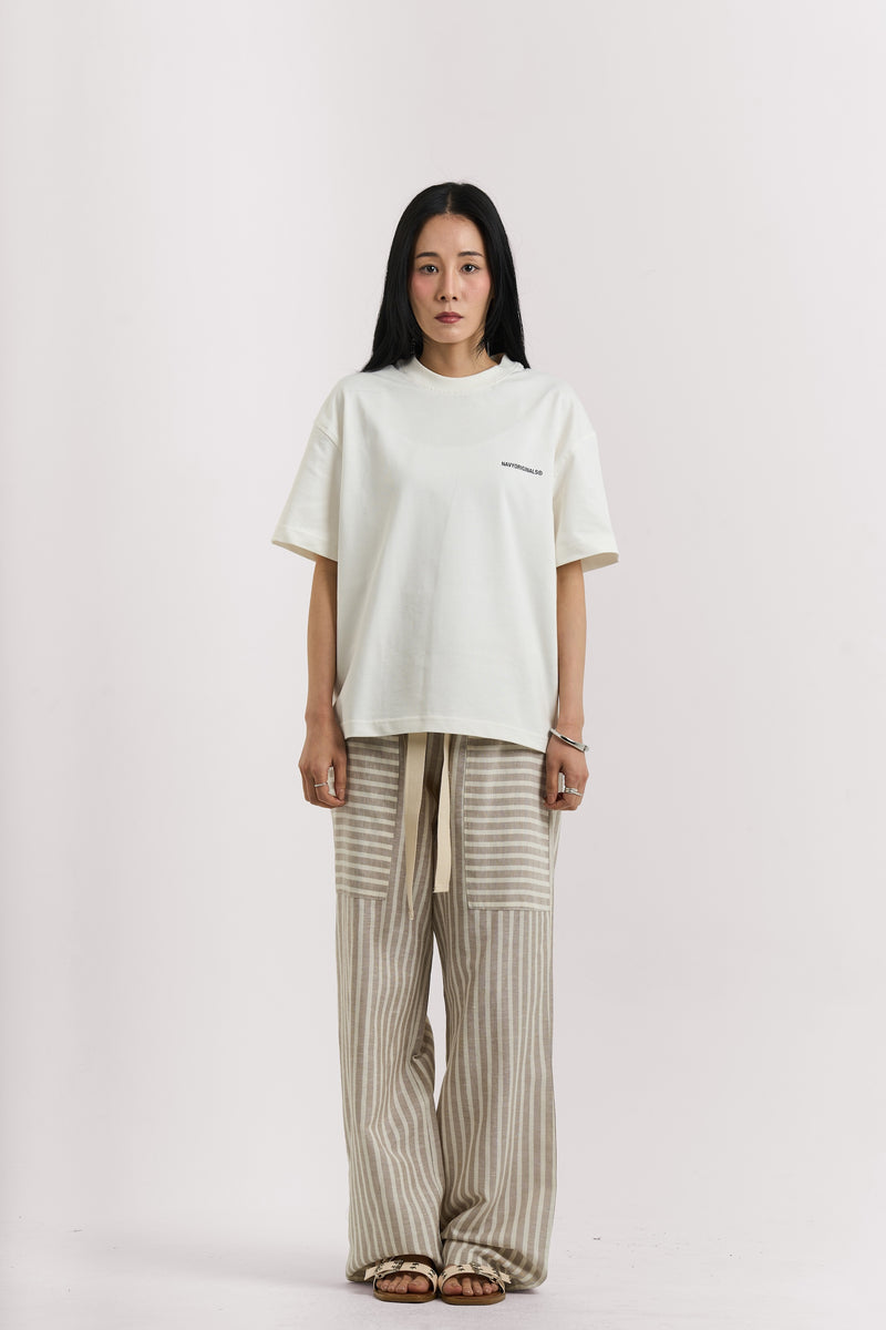 BEIGE STRIPED LINEN PANTS