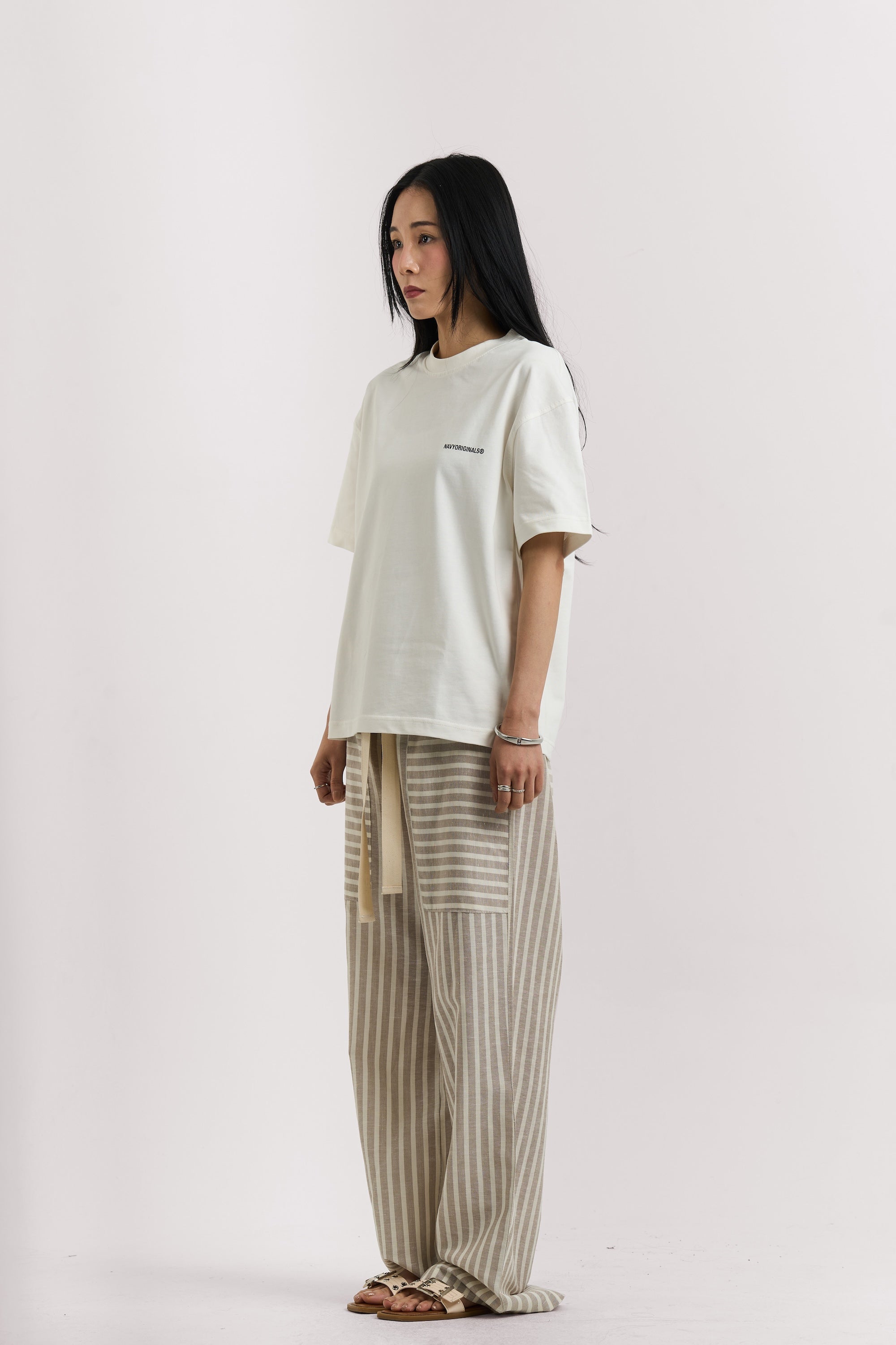 BEIGE STRIPED LINEN PANTS