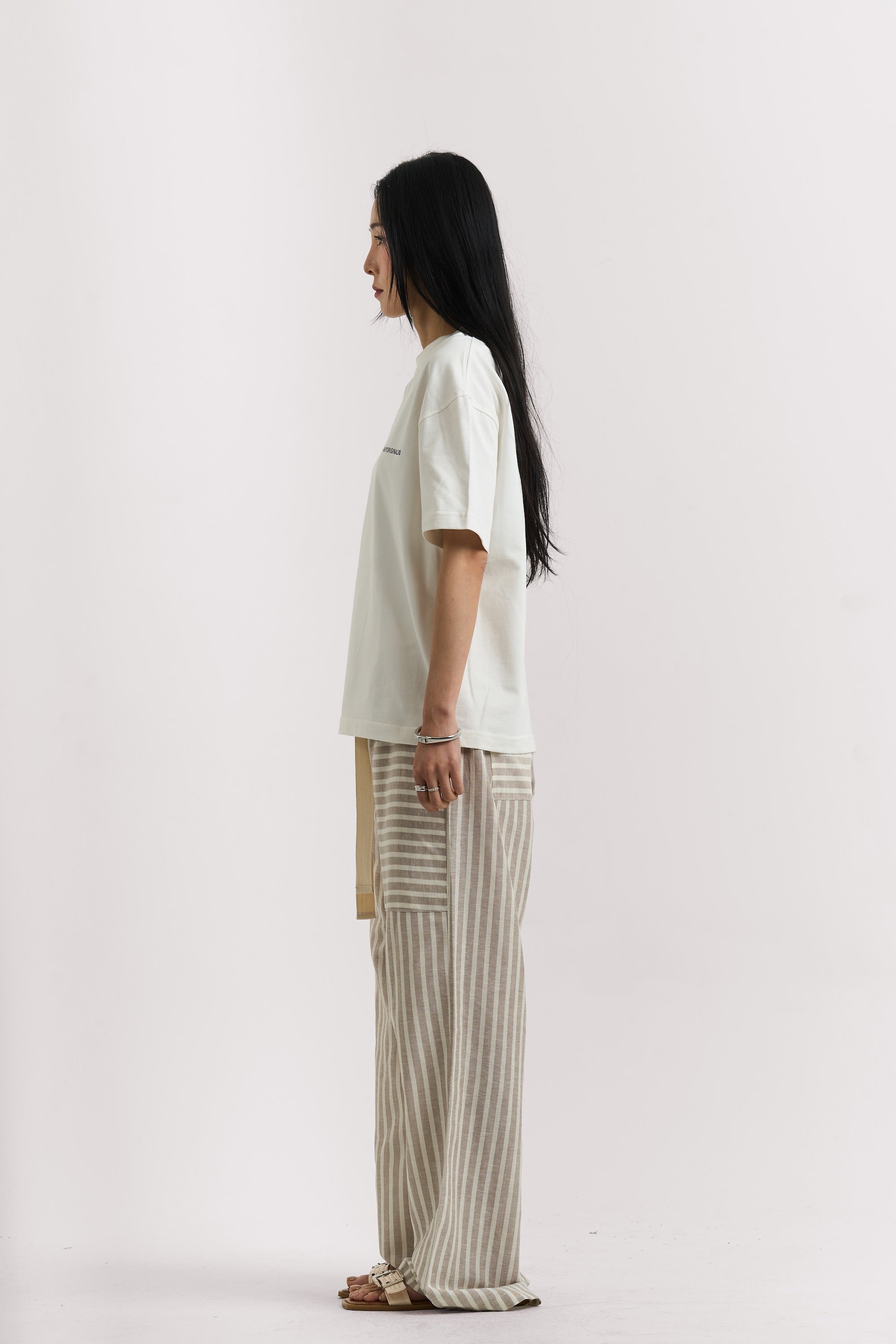 BEIGE STRIPED LINEN PANTS