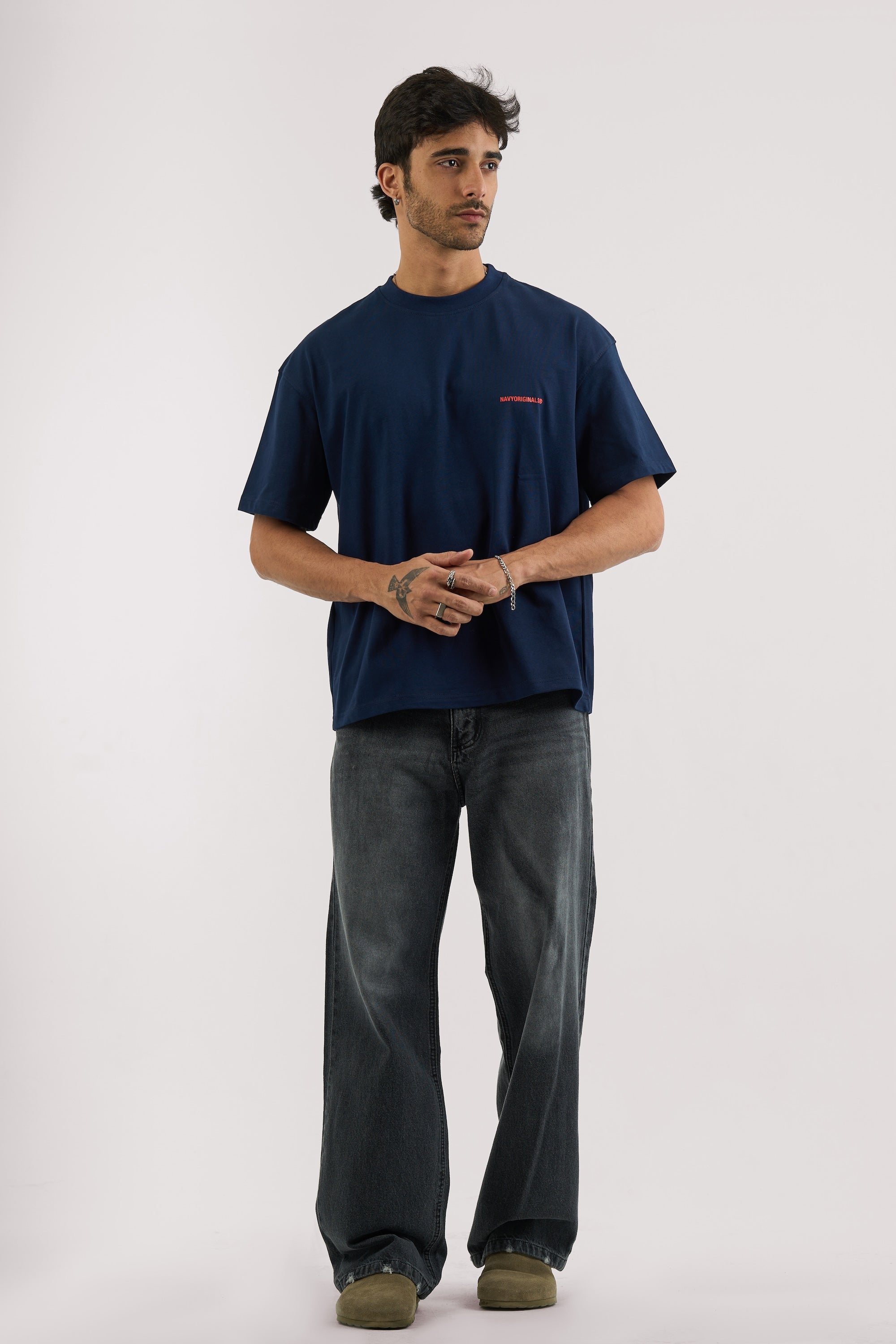 WASHED BLACK WIDE LEG JEANS MENS