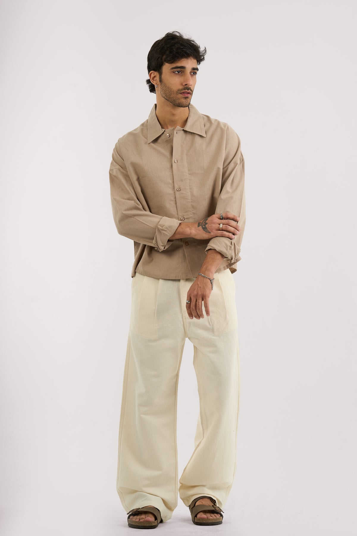 OFF WHITE PLEATED LINEN PANTS