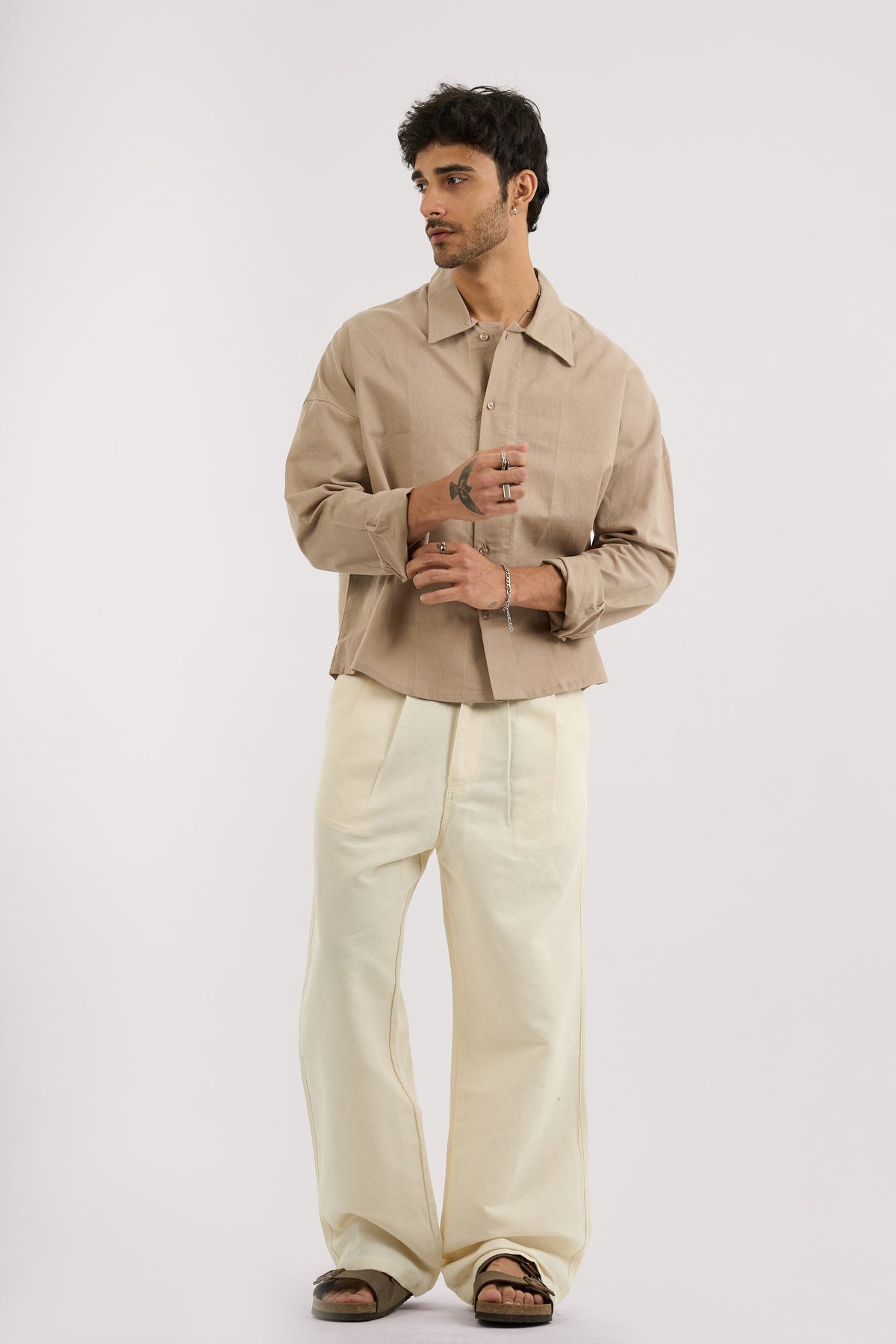 OFF WHITE PLEATED LINEN PANTS