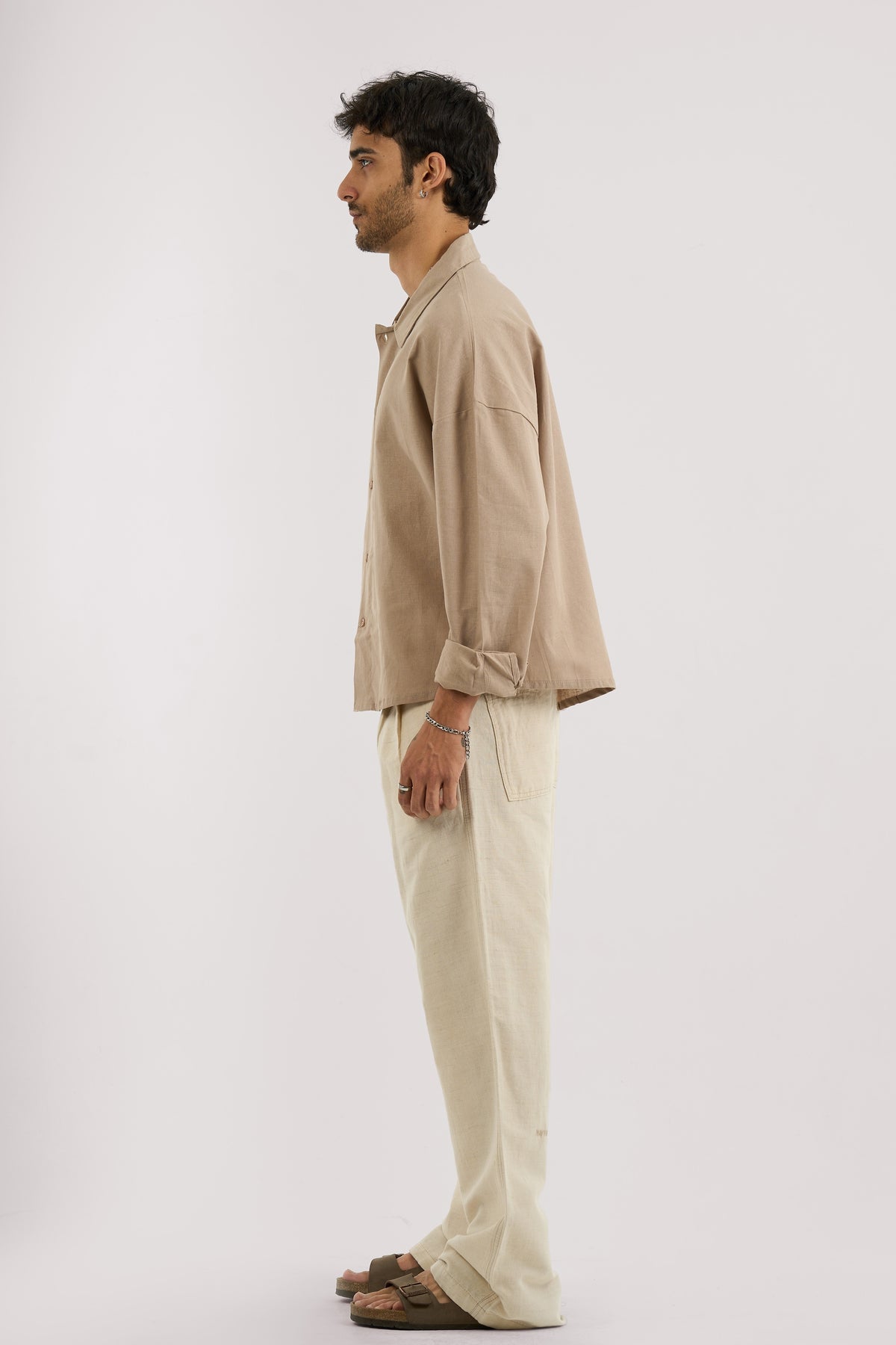BEIGE PLEATED LINEN PANTS
