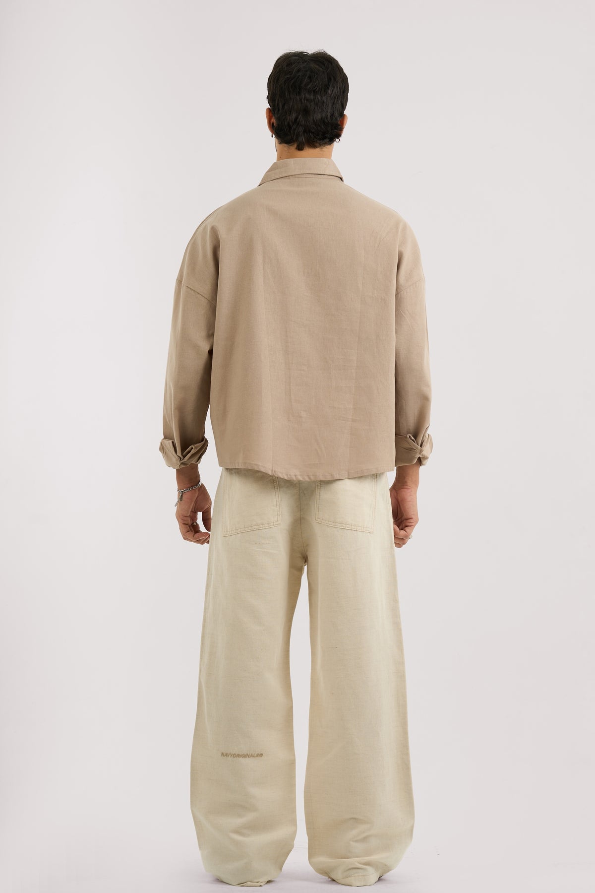BEIGE PLEATED LINEN PANTS