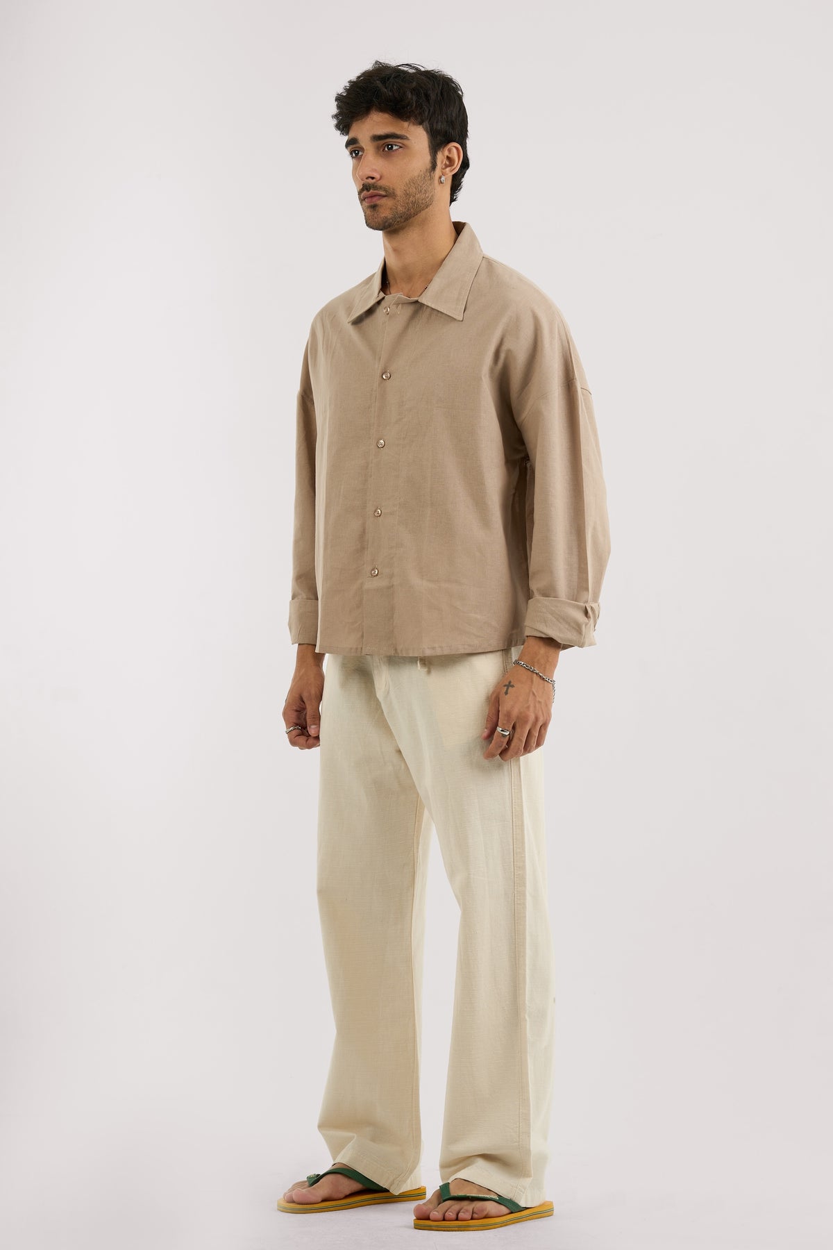 BEIGE WIDE LEG LINEN PANTS