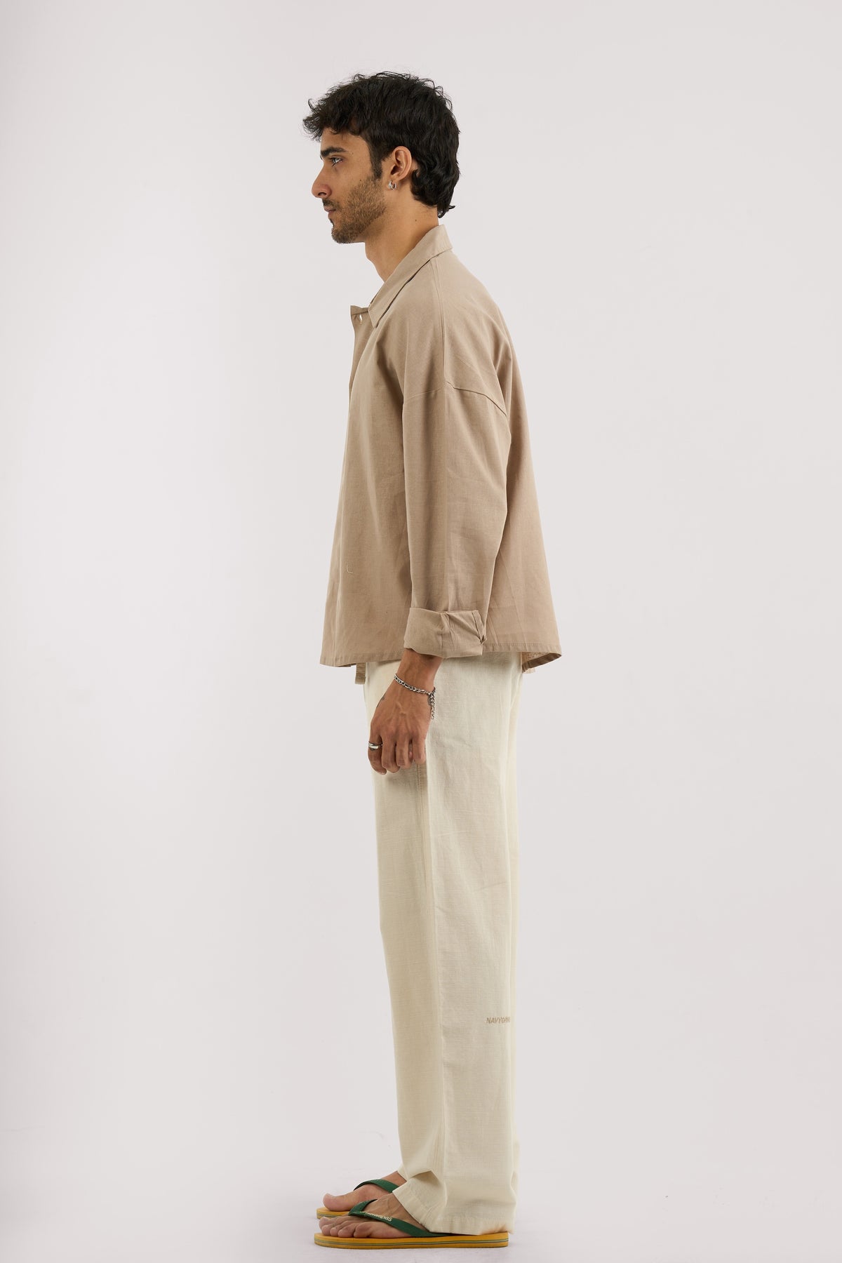 BEIGE WIDE LEG LINEN PANTS