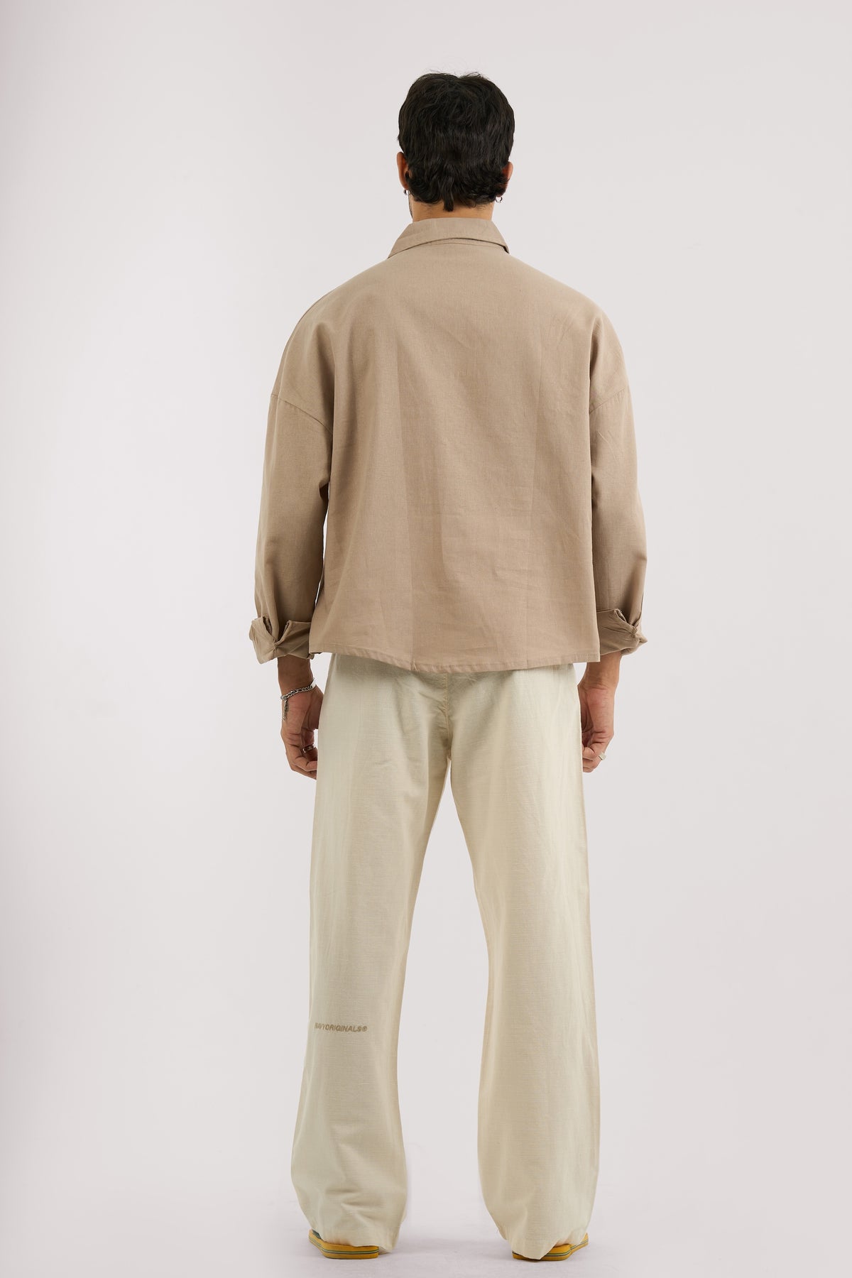 BEIGE WIDE LEG LINEN PANTS