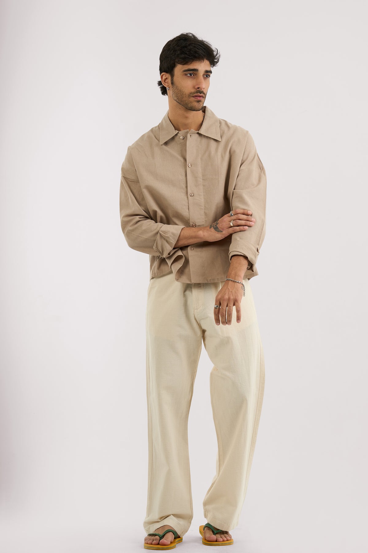 BEIGE WIDE LEG LINEN PANTS
