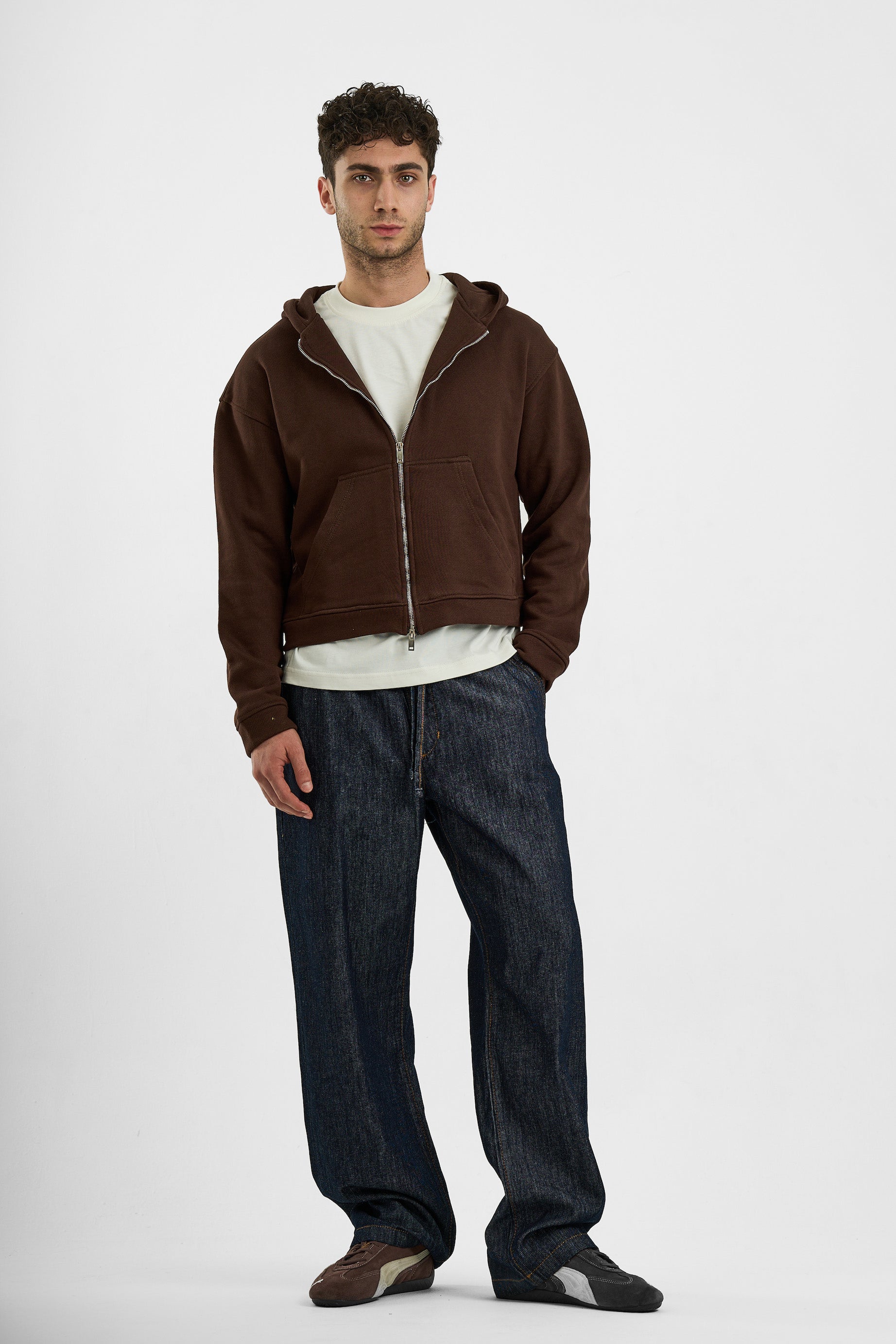BROWN ESSENTIAL ZIP UP