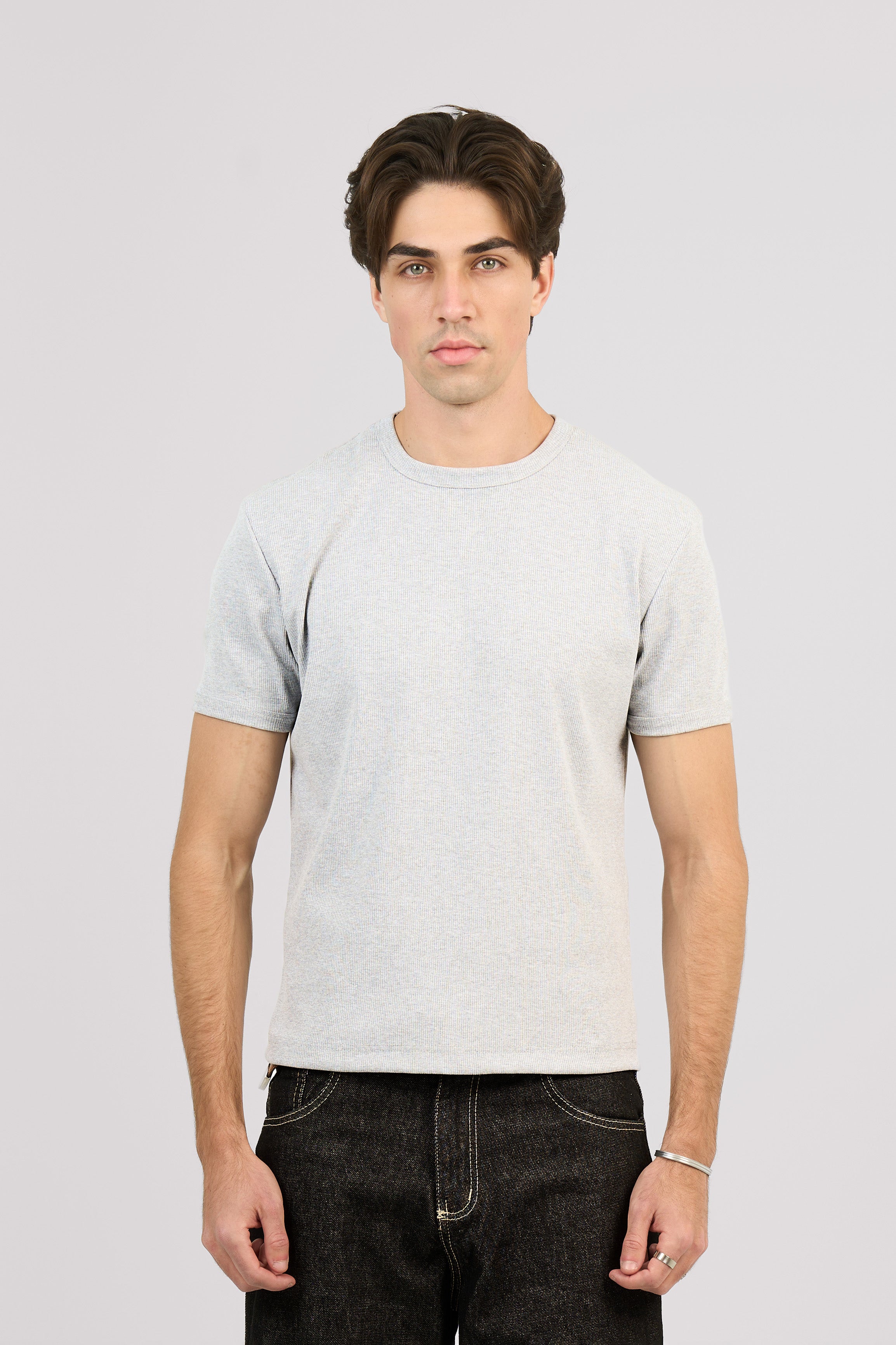 GREY SHORT SLEEVE RIBBED TSHIRT
