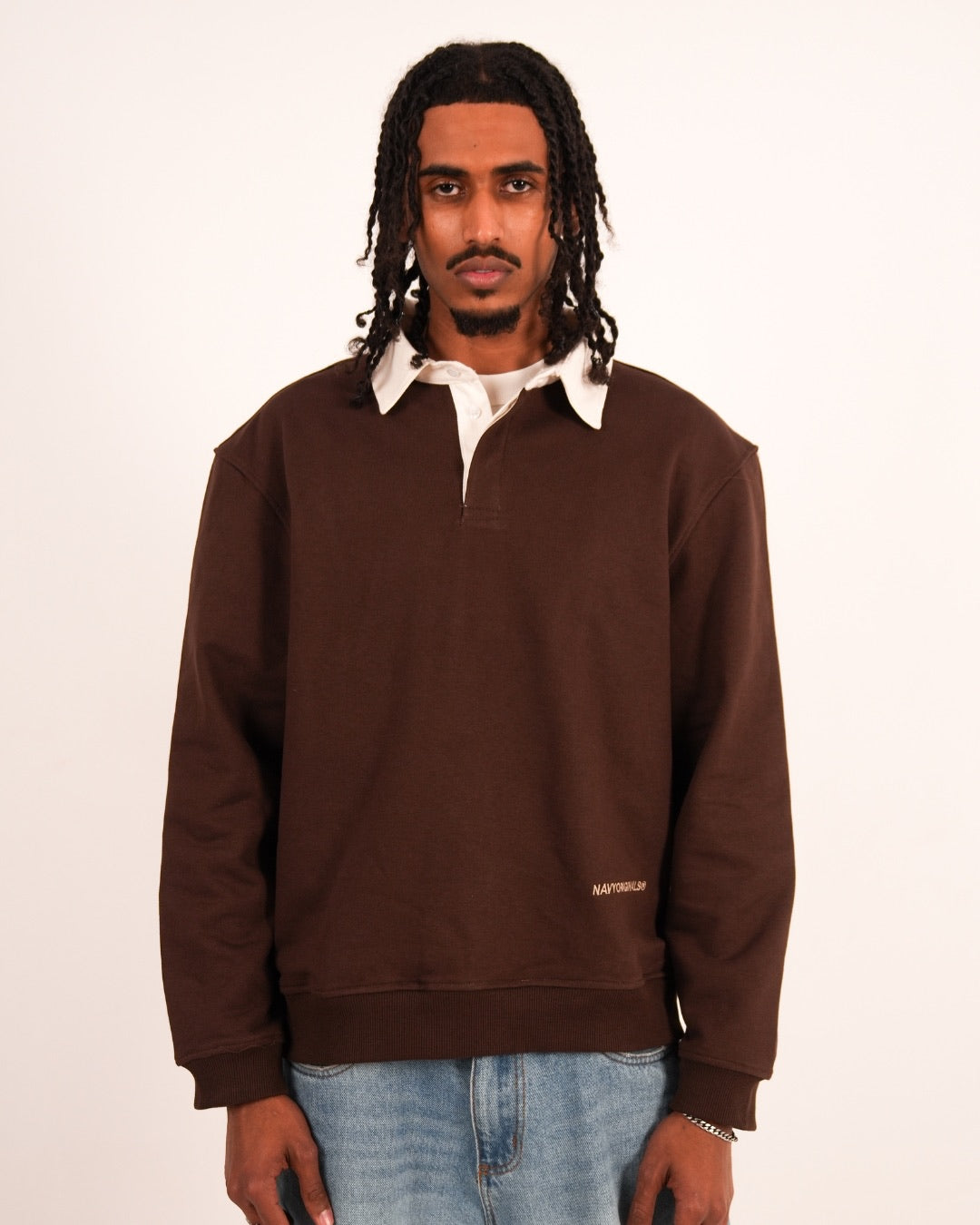 BROWN ESSENTIAL RUGBY POLO