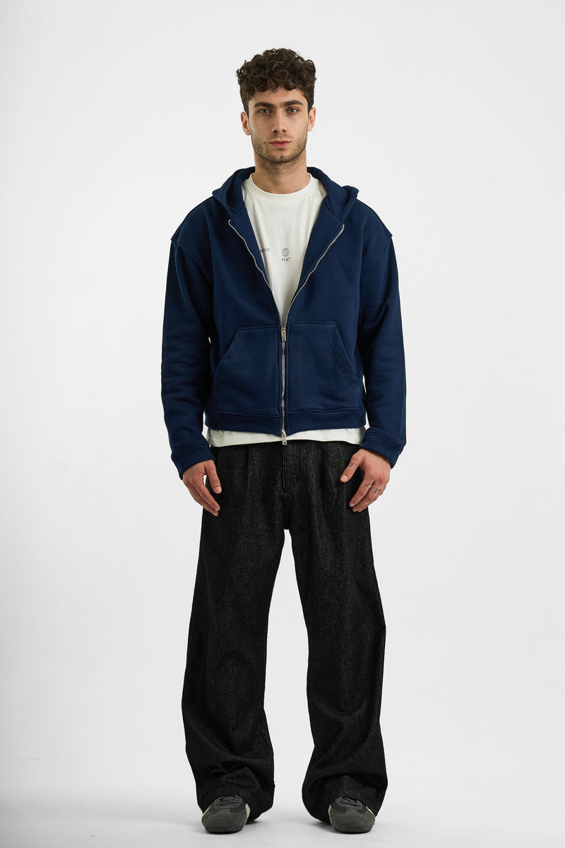 RAW BLACK DOUBLE PLEATED JEANS