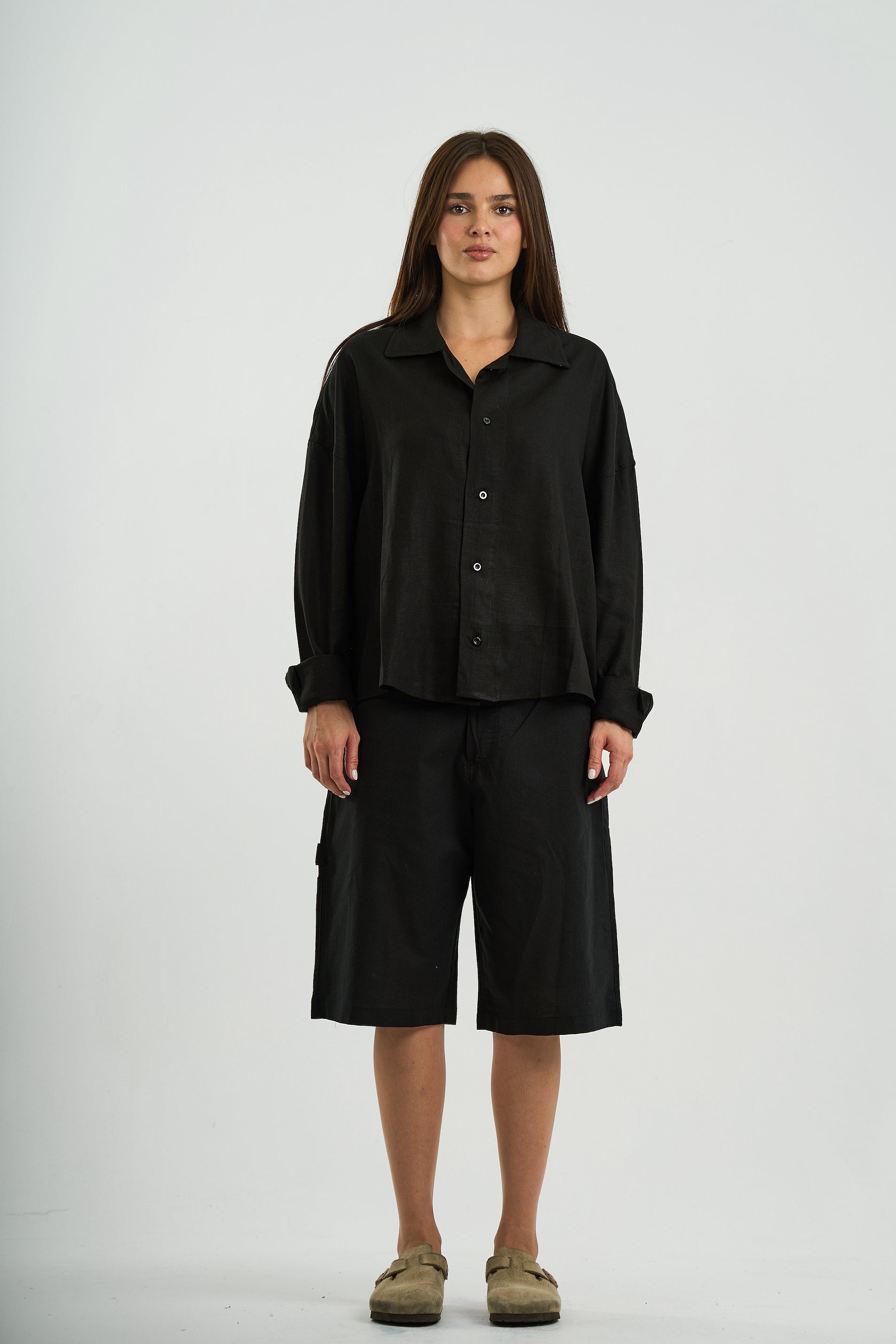 BLACK LONG SLEEVE LINEN SHIRT