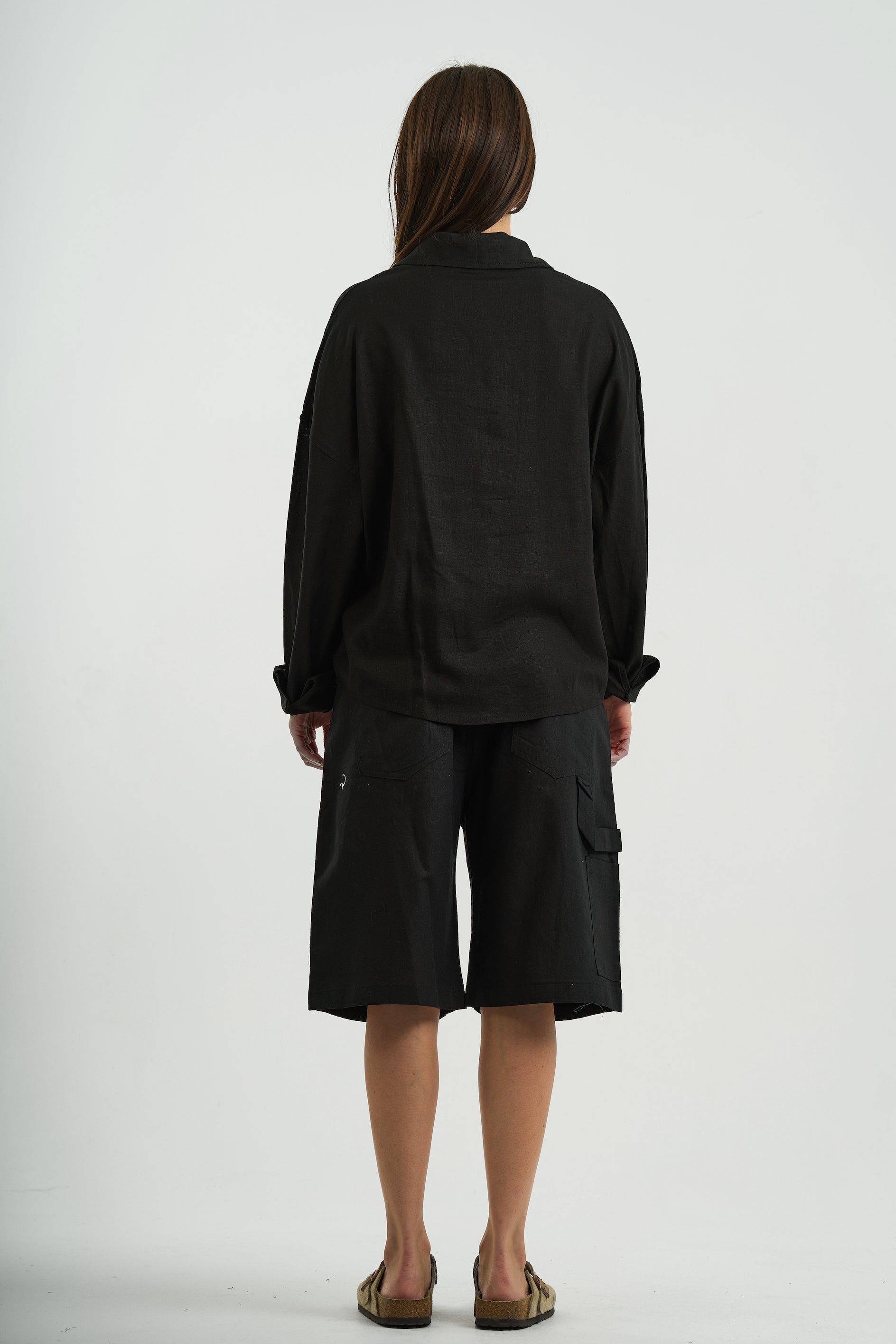 BLACK LONG SLEEVE LINEN SHIRT