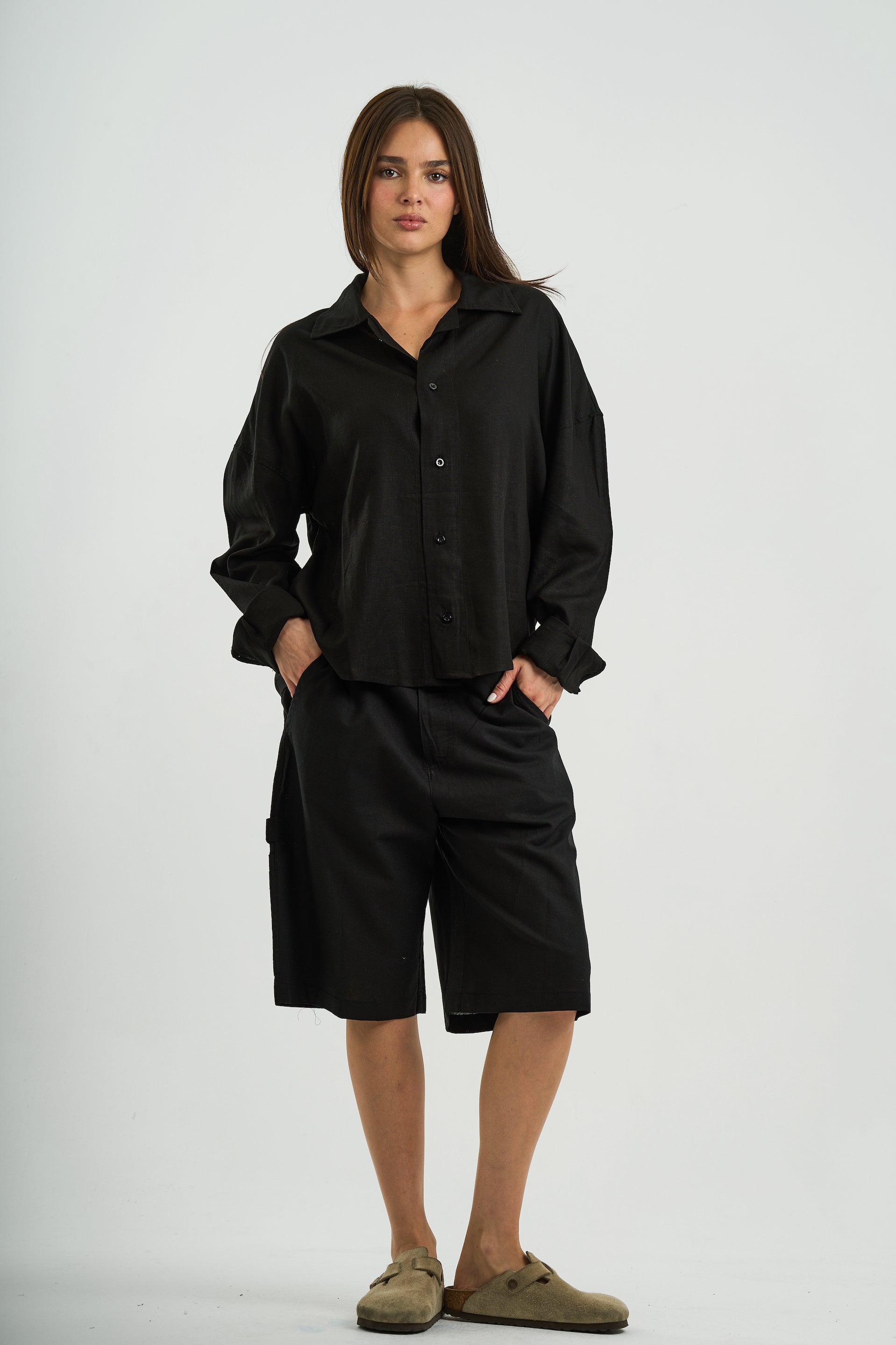 BLACK LONG SLEEVE LINEN SHIRT
