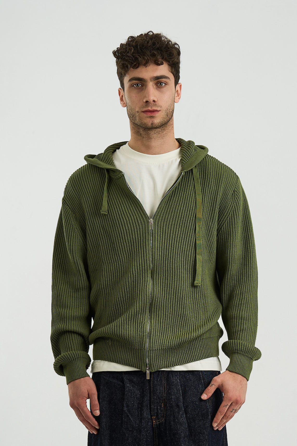 OLIVE KNIT ZIPUP