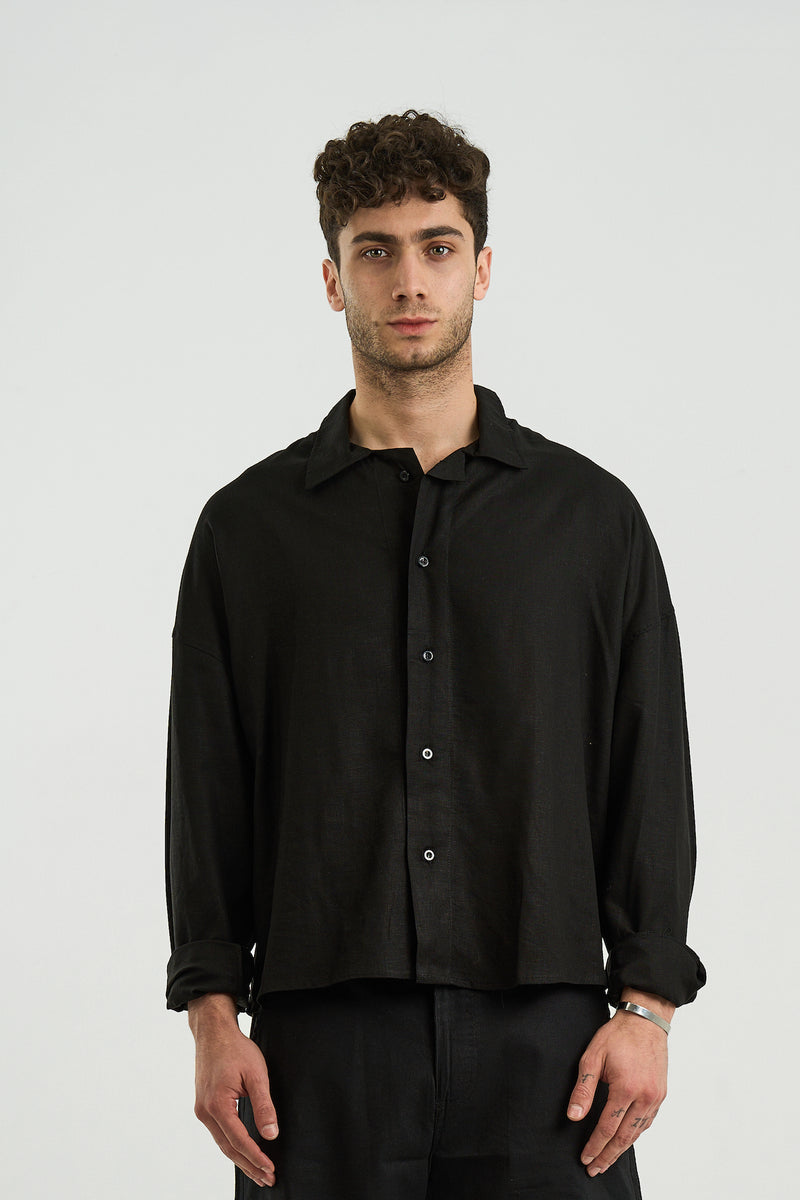 BLACK LONG SLEEVE LINEN SHIRT