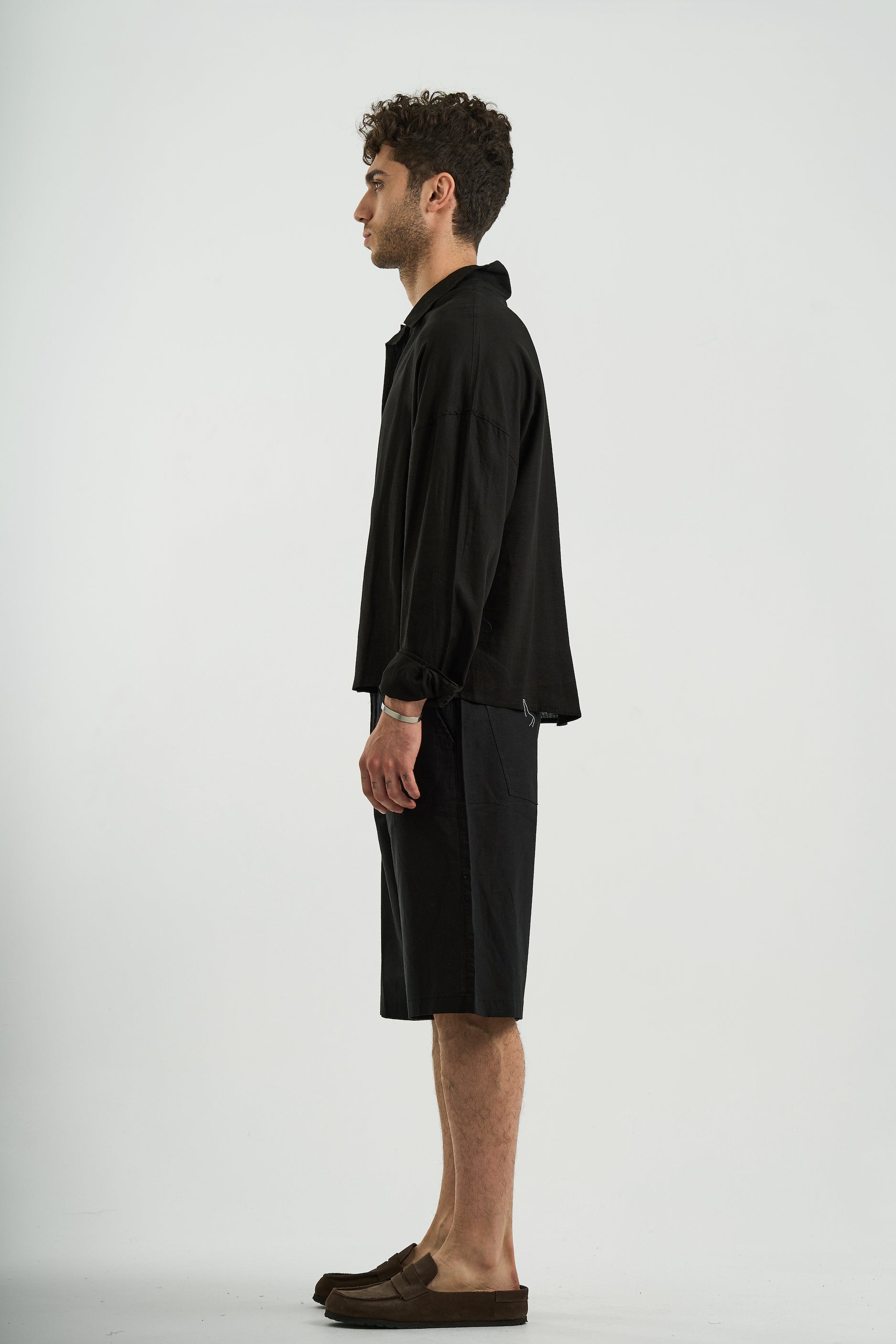 BLACK LONG SLEEVE LINEN SHIRT
