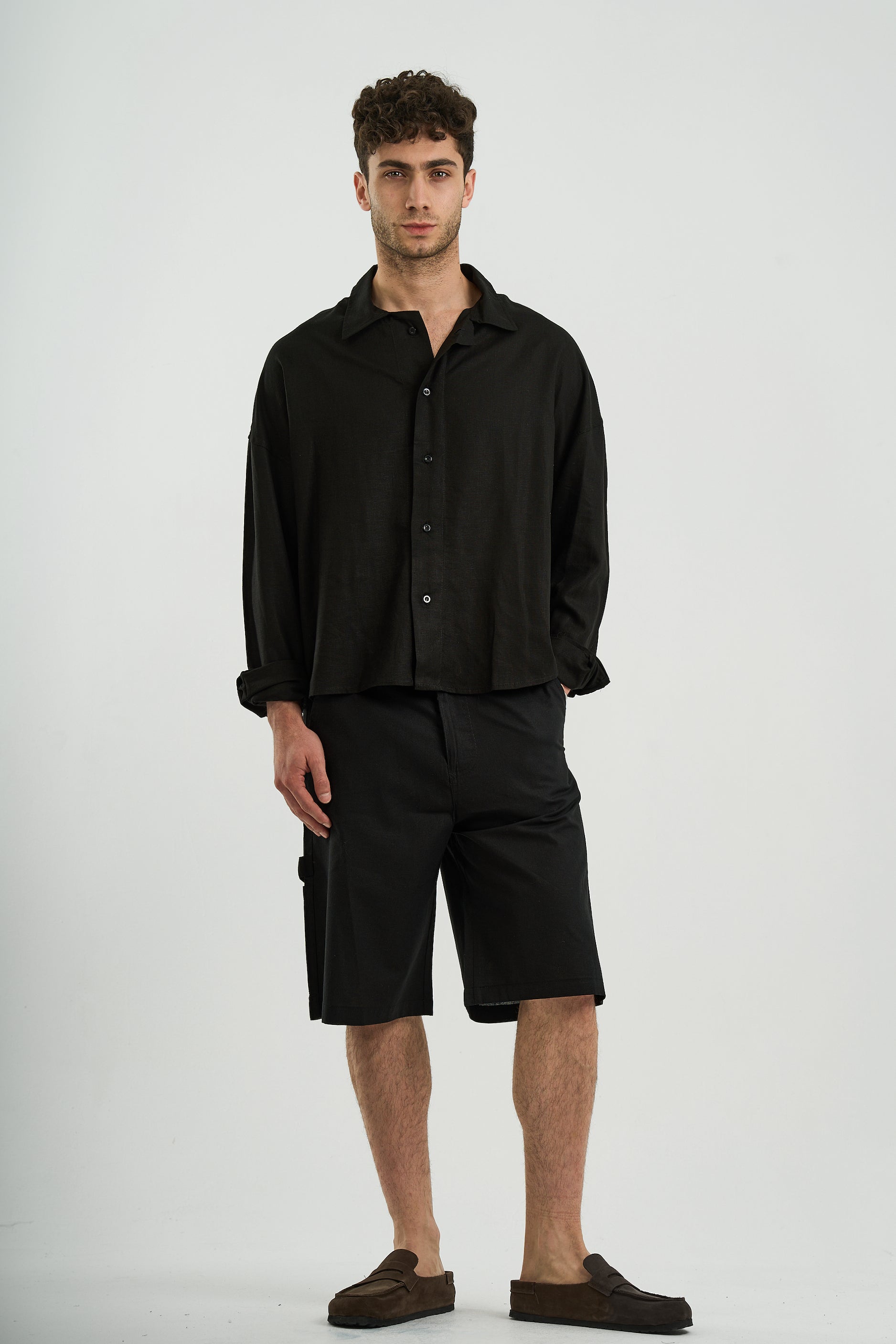 BLACK LONG SLEEVE LINEN SHIRT