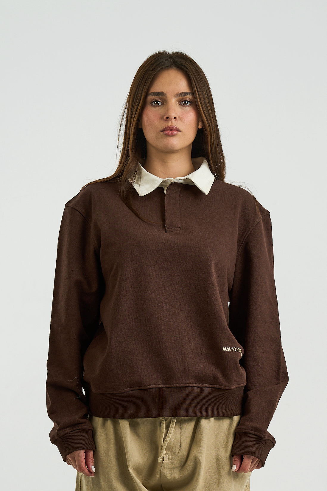 BROWN ESSENTIAL RUGBY POLO