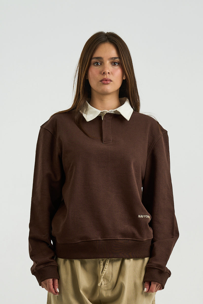 BROWN ESSENTIAL RUGBY POLO