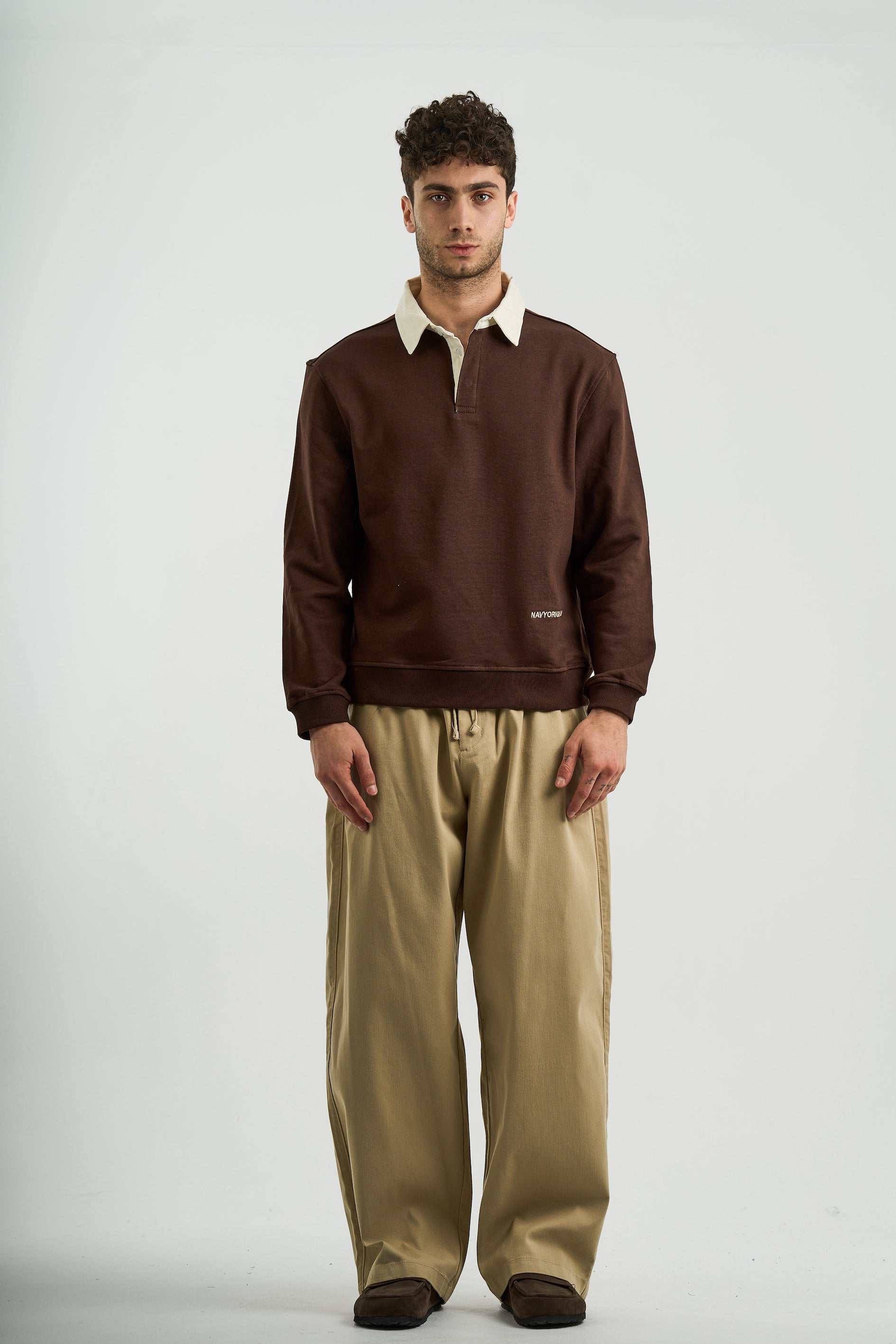 BROWN ESSENTIAL RUGBY POLO