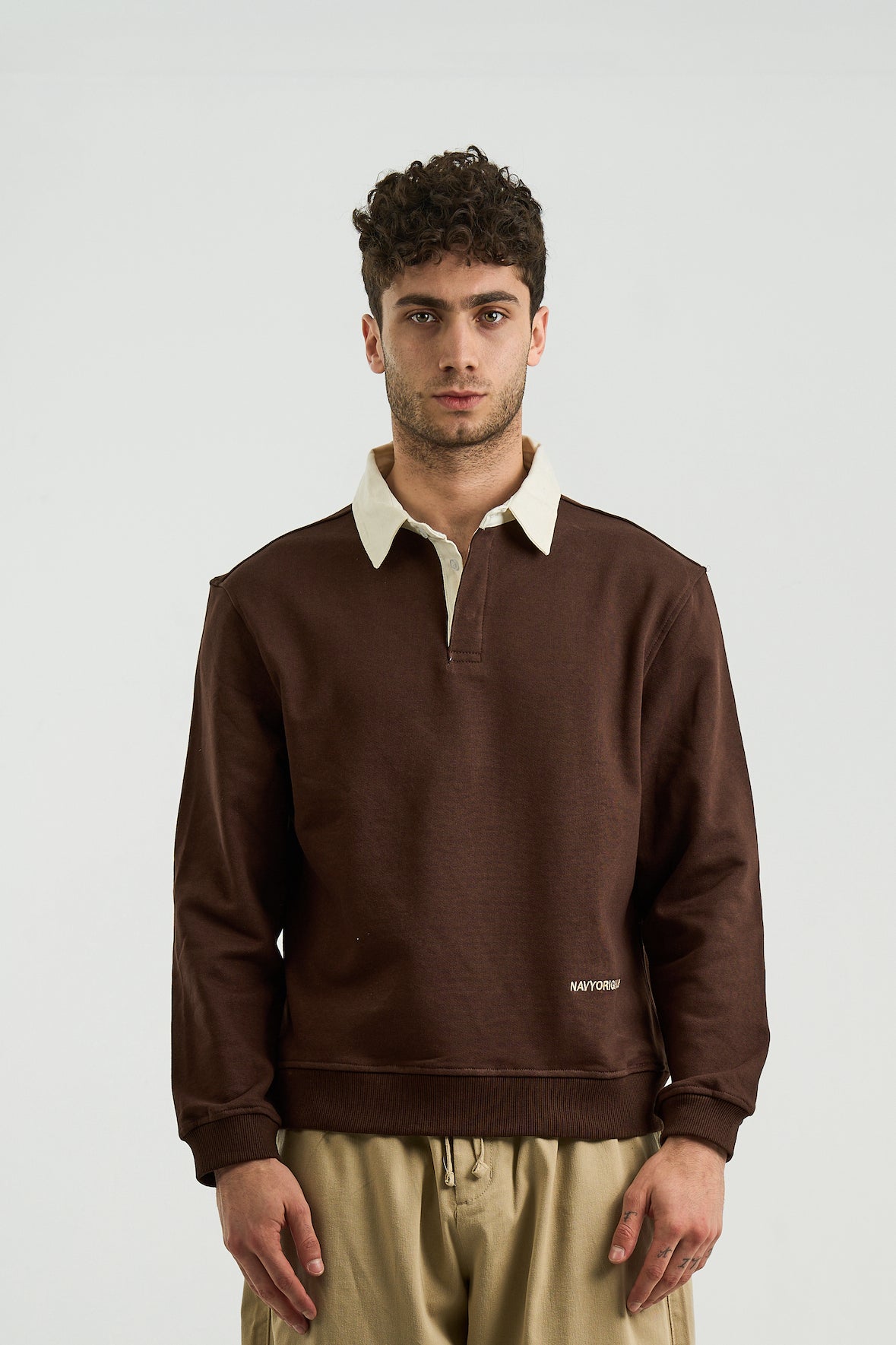 BROWN ESSENTIAL RUGBY POLO