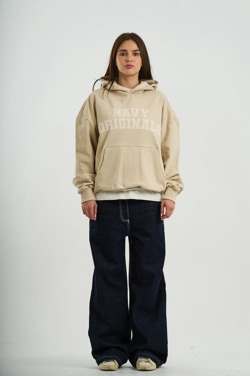 BEIGE VARSITY HOODIE