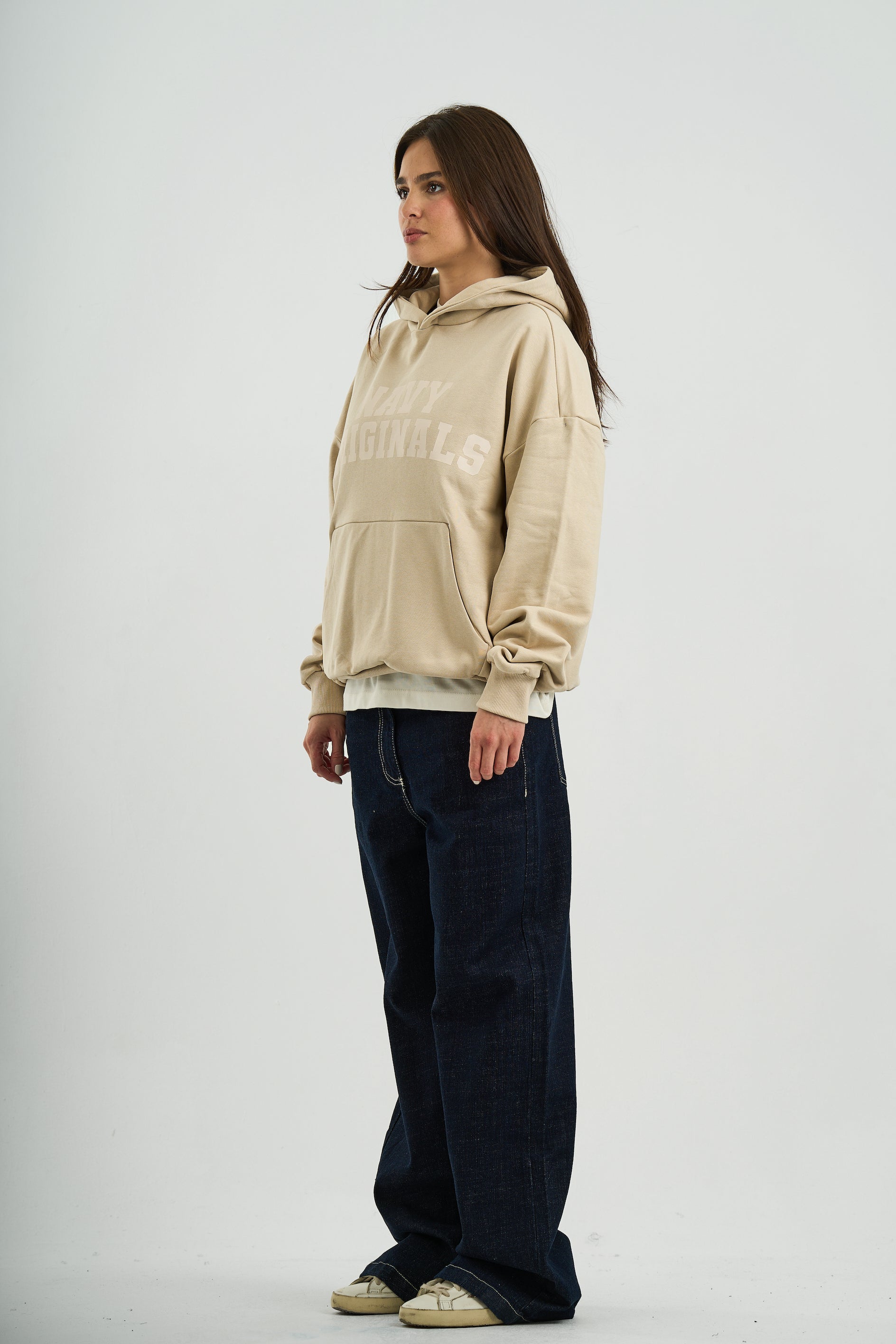 BEIGE VARSITY HOODIE