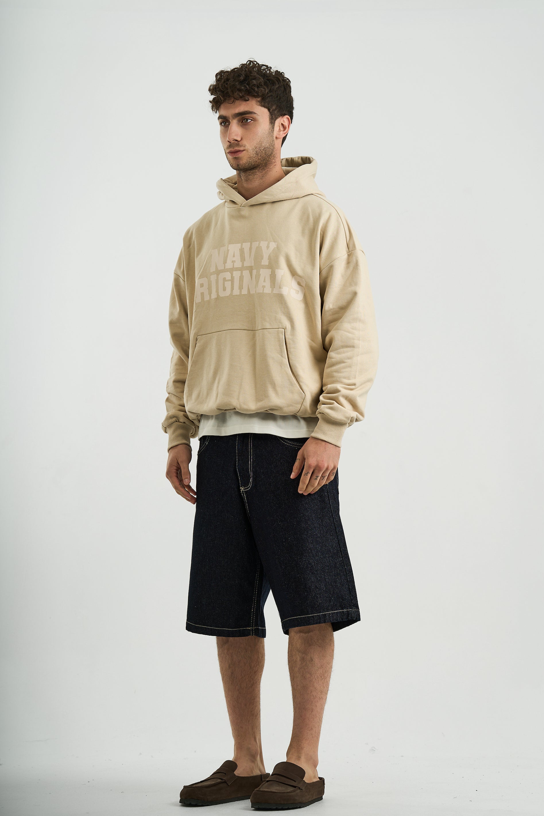 BEIGE VARSITY HOODIE