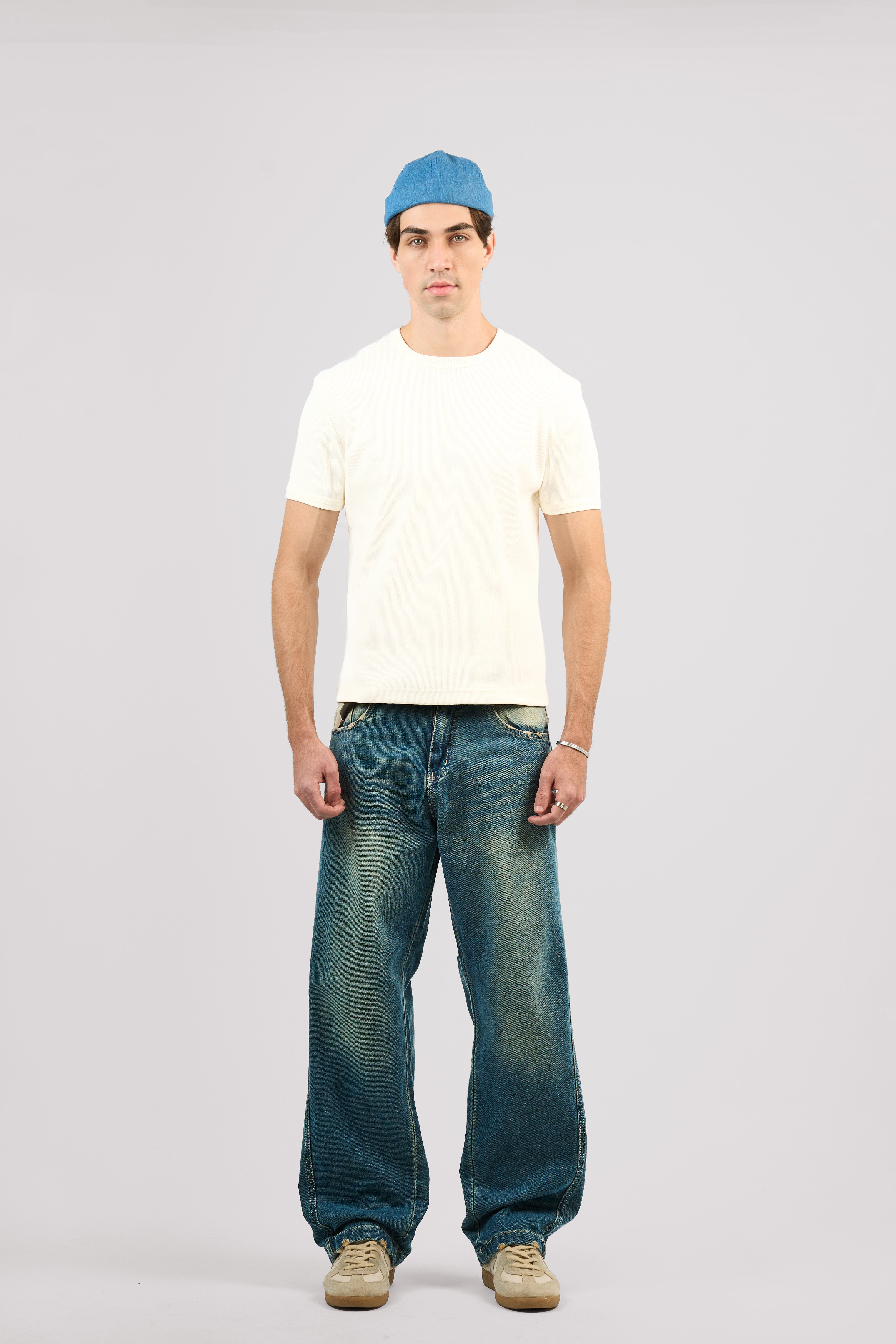 DARK BLUE REGULAR SLANTED JEANS